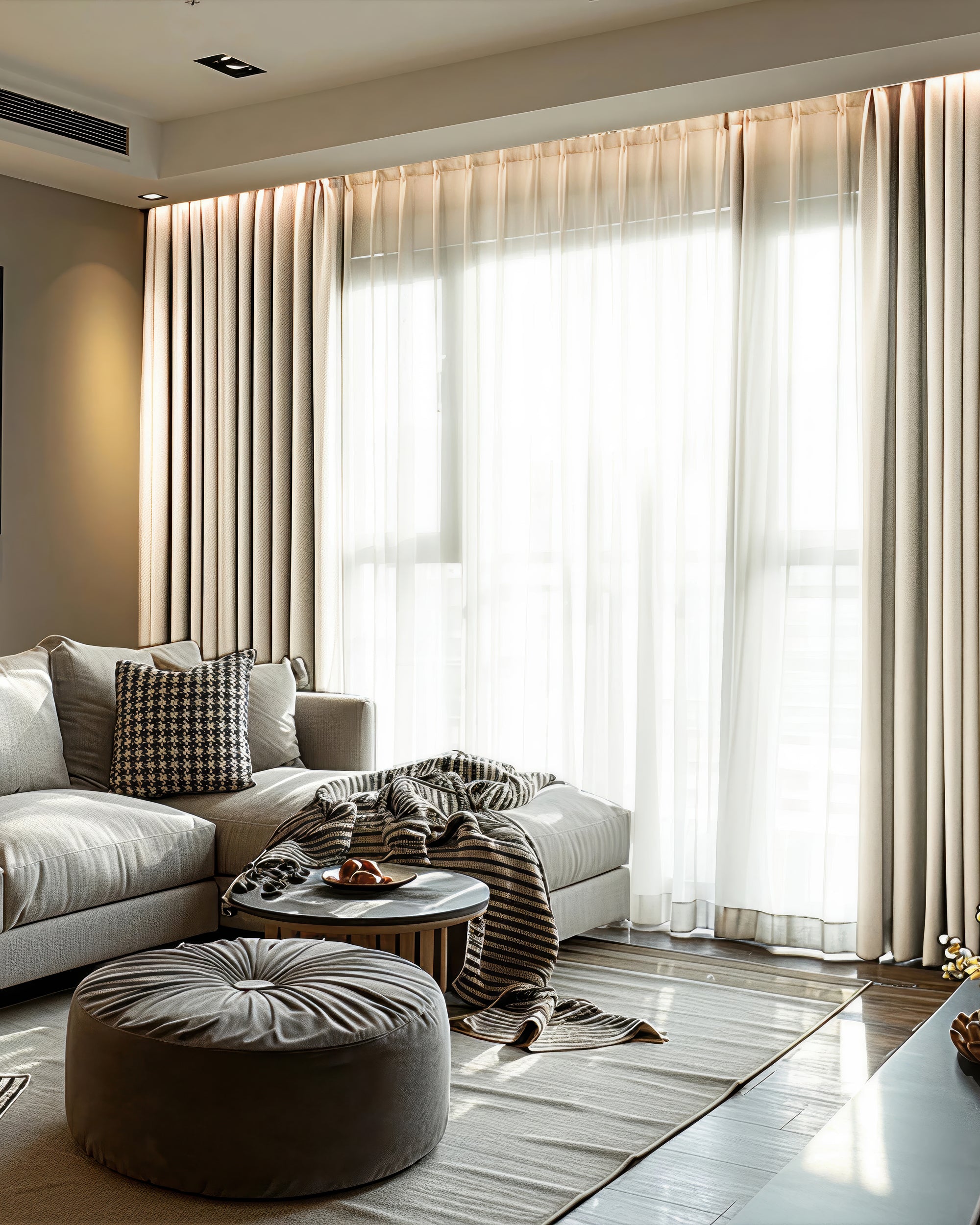 Cronin Linen Look Custom Curtain Beige Living Room