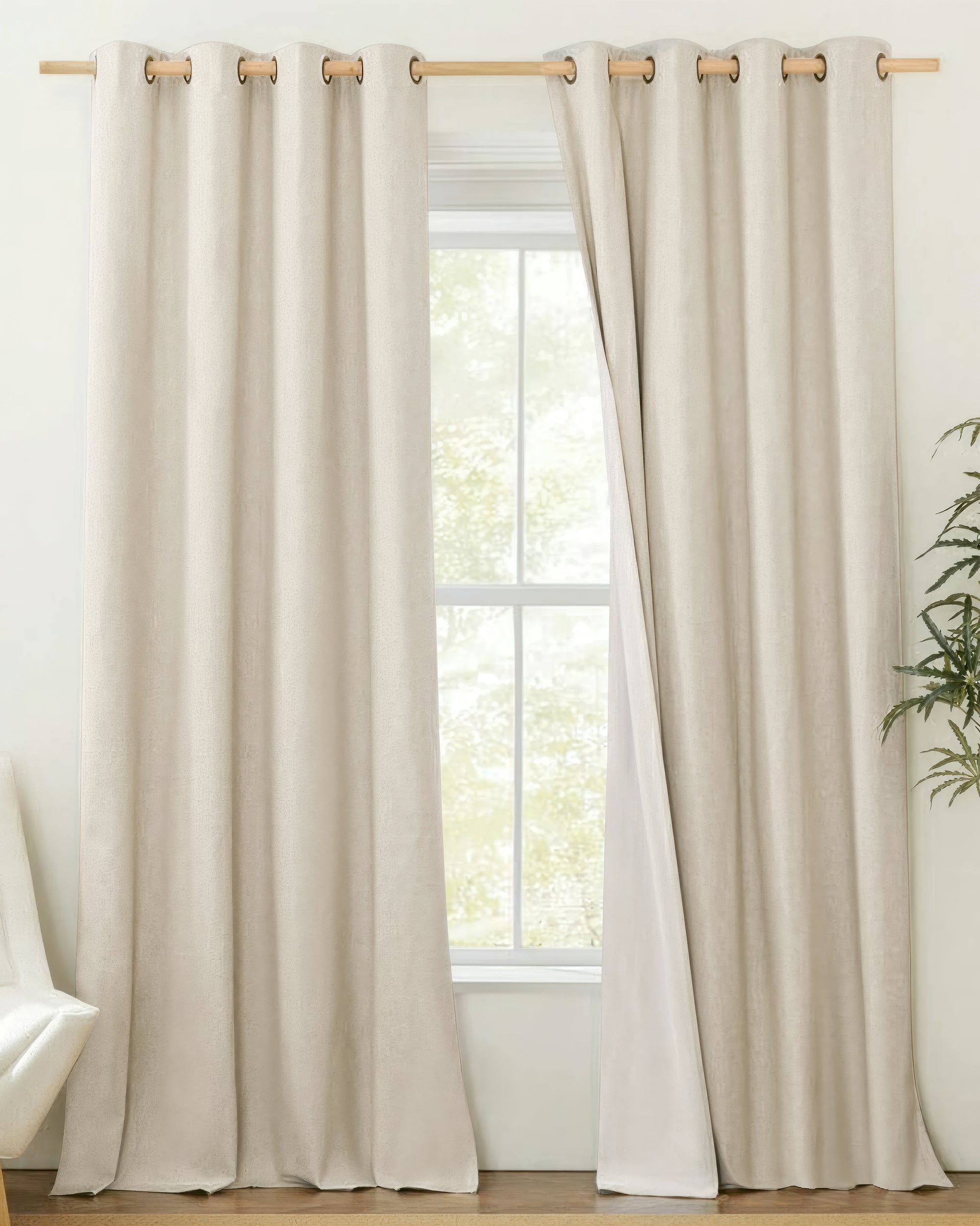 Cronin Linen Look Custom Curtain Beige Puddle