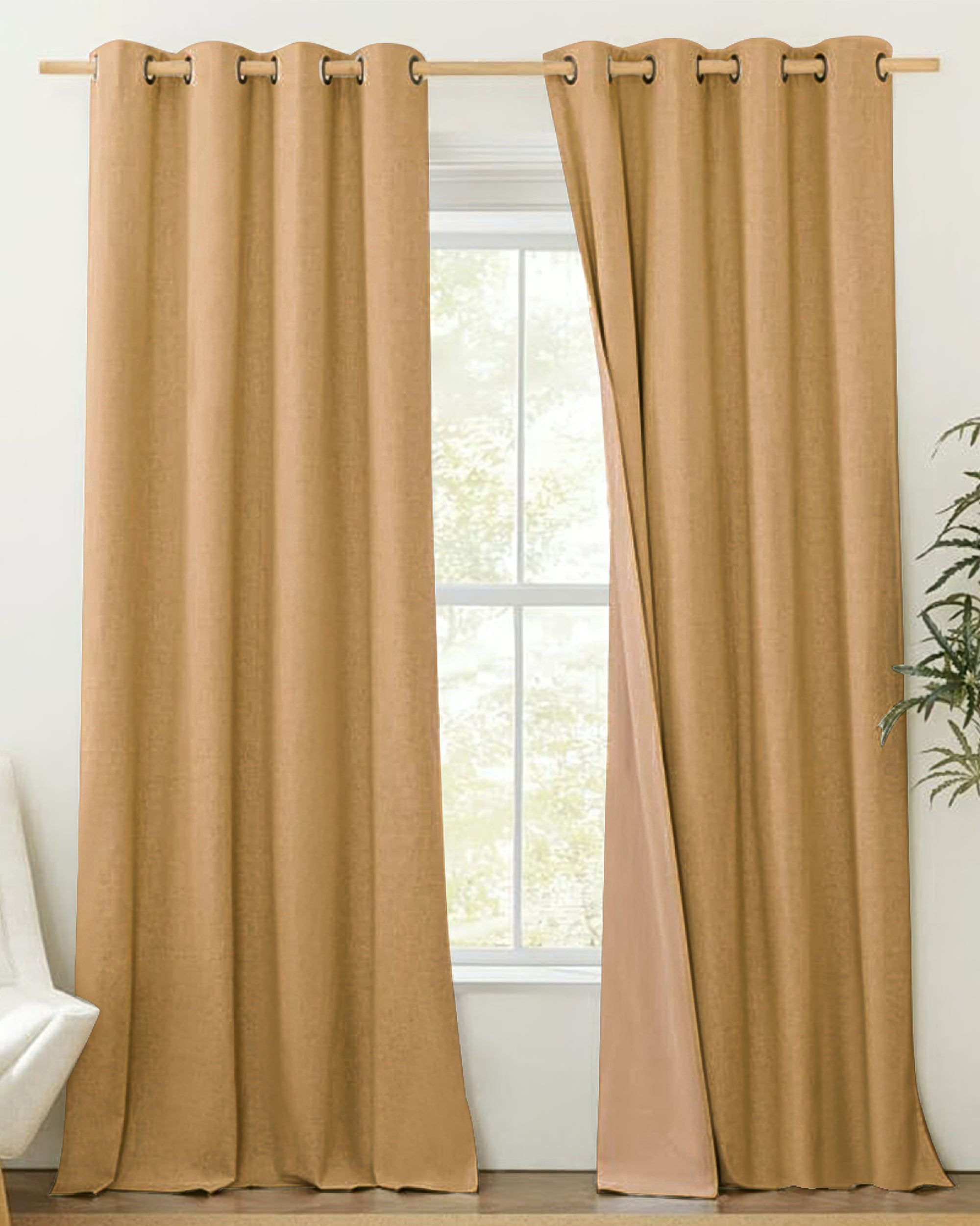 Cronin Linen Look Custom Curtain Camel Puddle