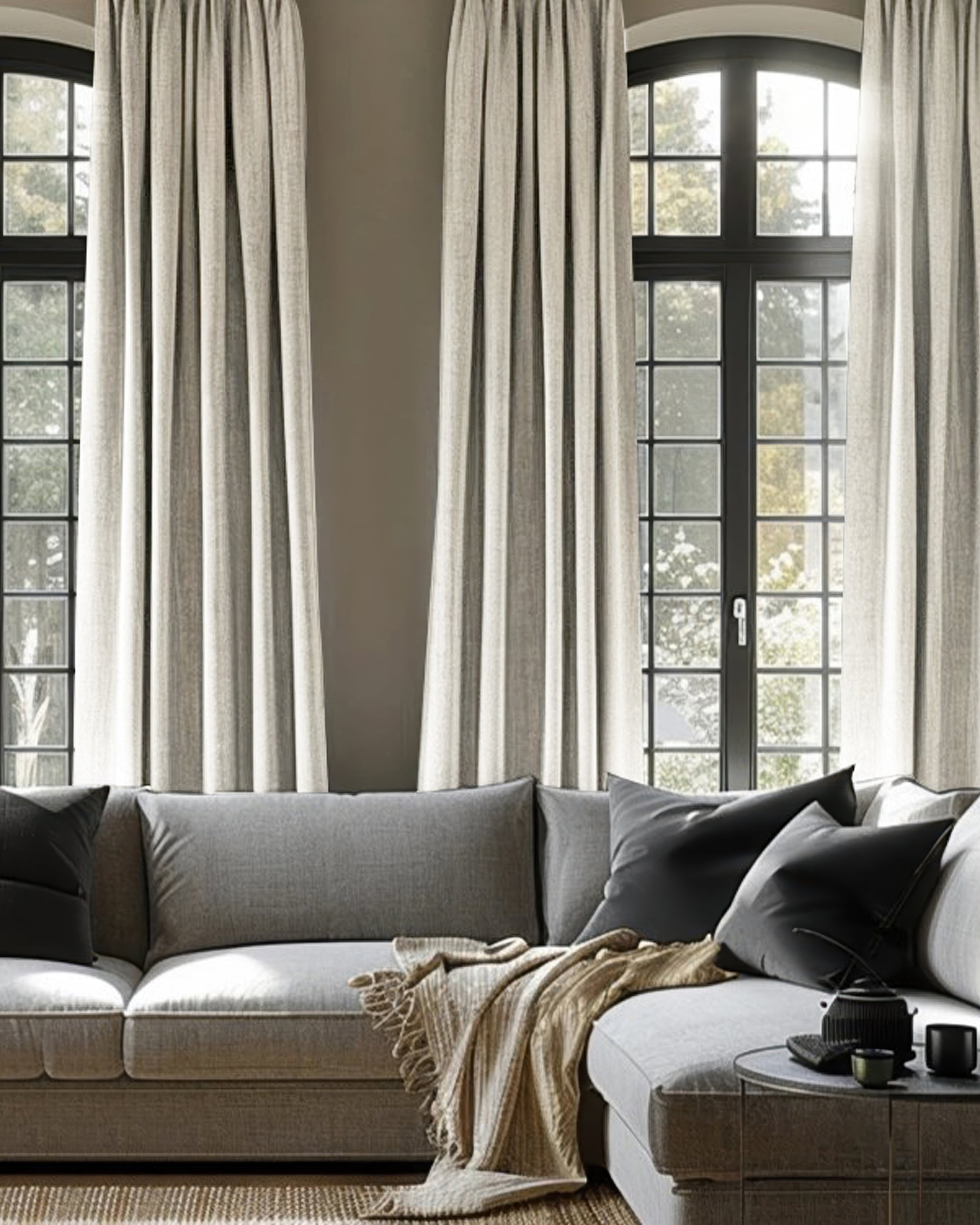 Cronin Linen Look Custom Curtain Ivory Front 