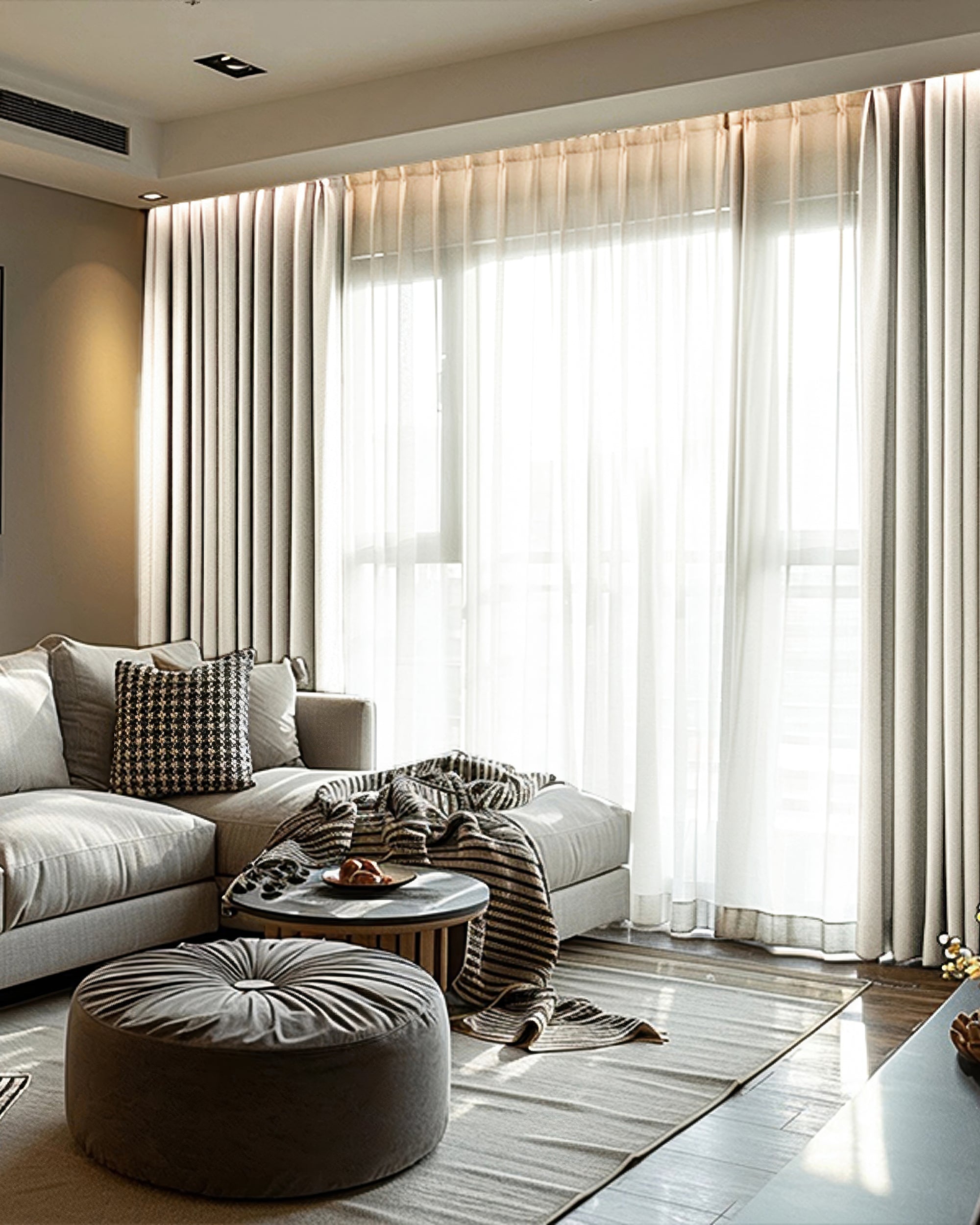 Cronin Linen Look Custom Curtain Ivory Living Room