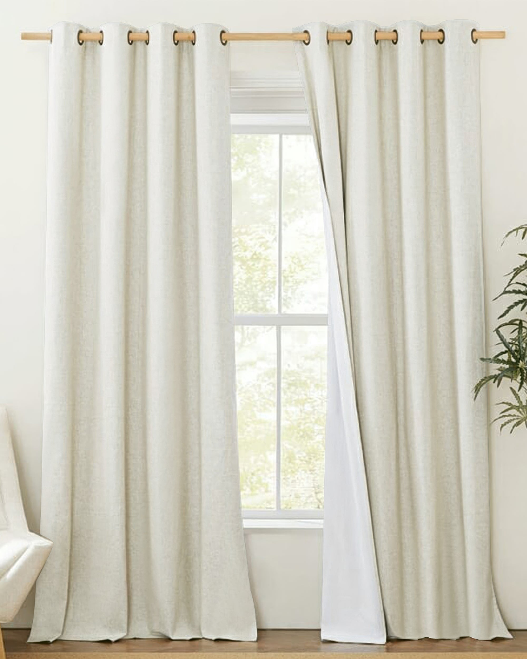 Cronin Linen Look Custom Curtain Ivory Puddle