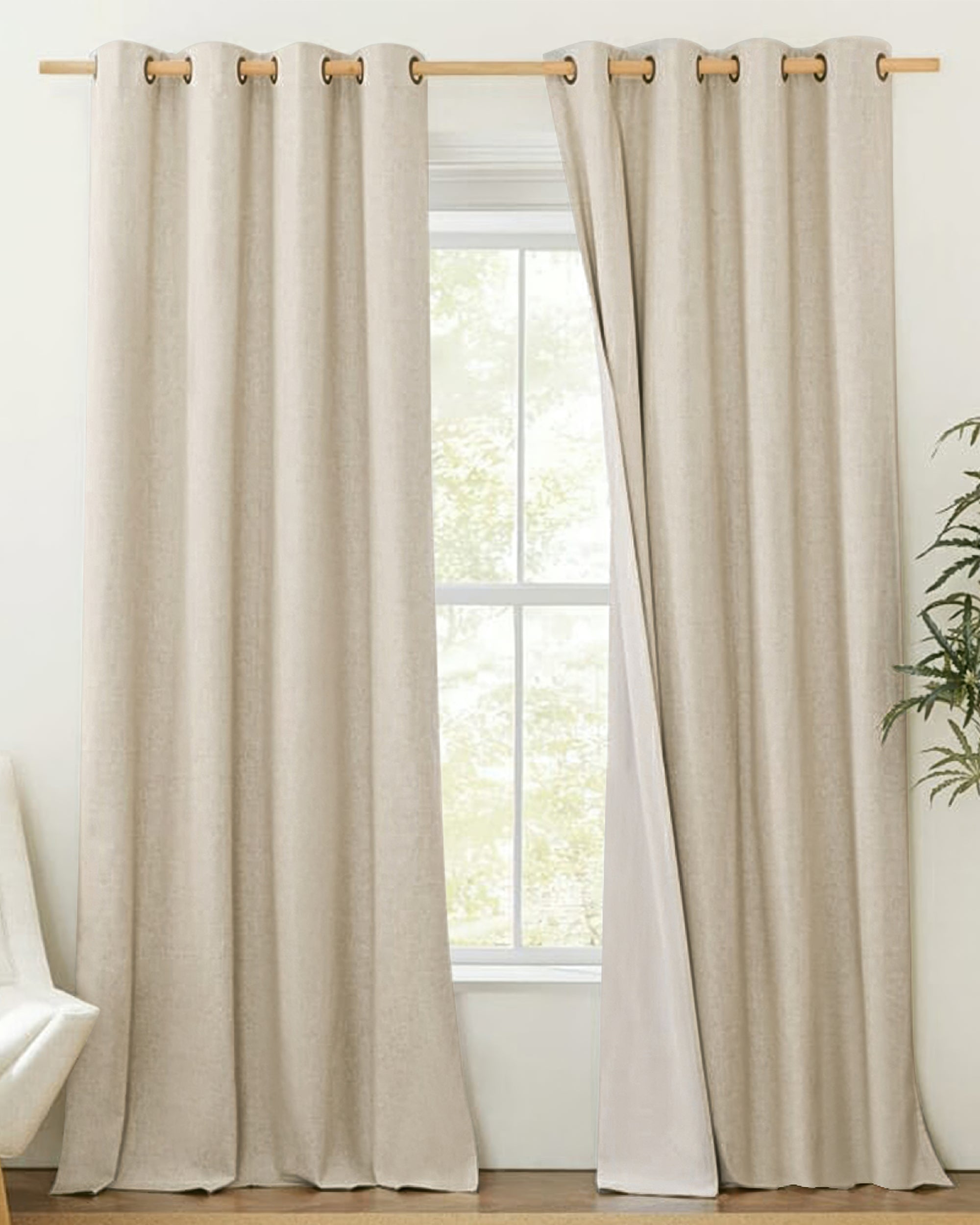 Cronin Linen Look Custom Curtain Natural Puddle