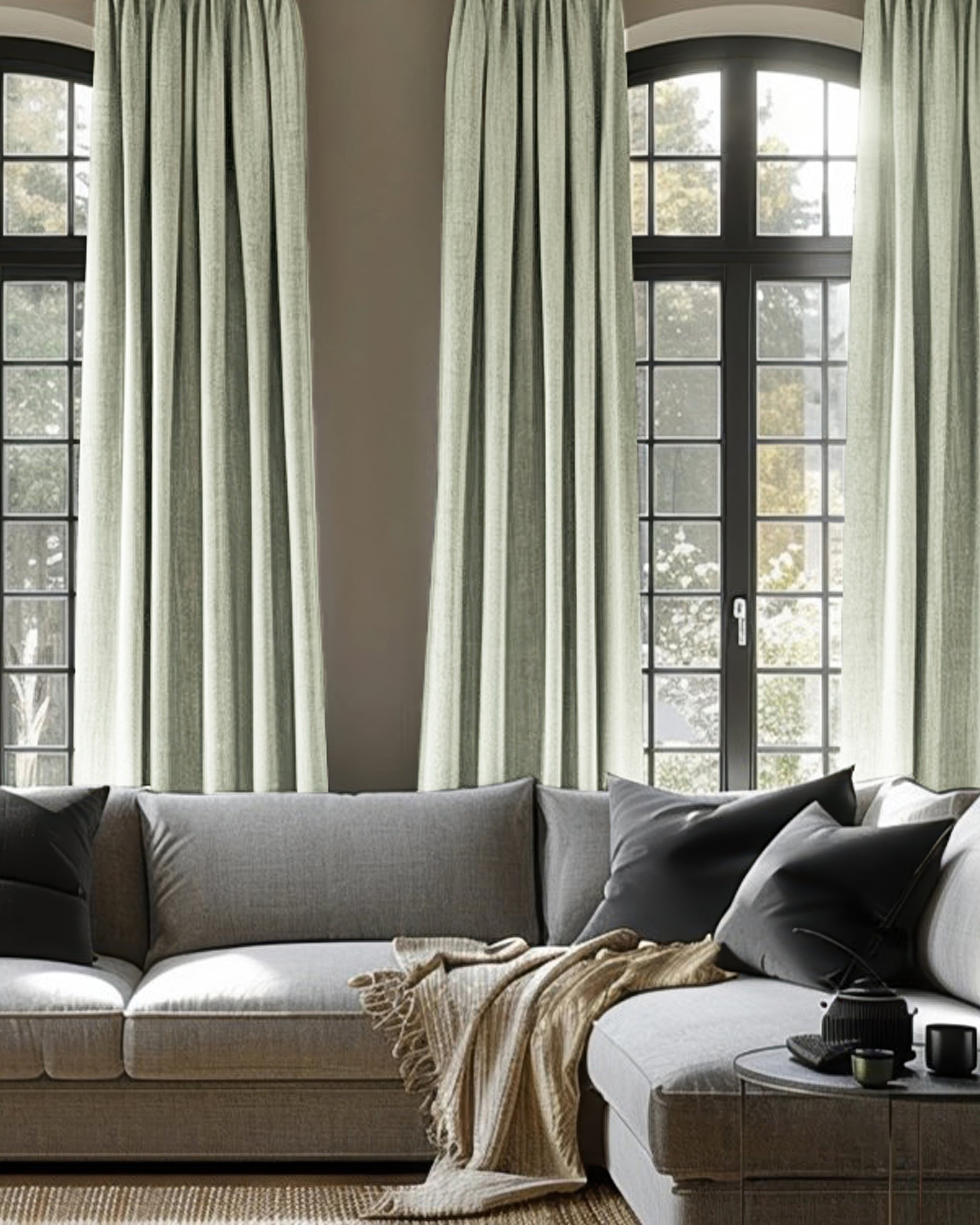 Cronin Linen Look Custom Curtain Sage Green Front
