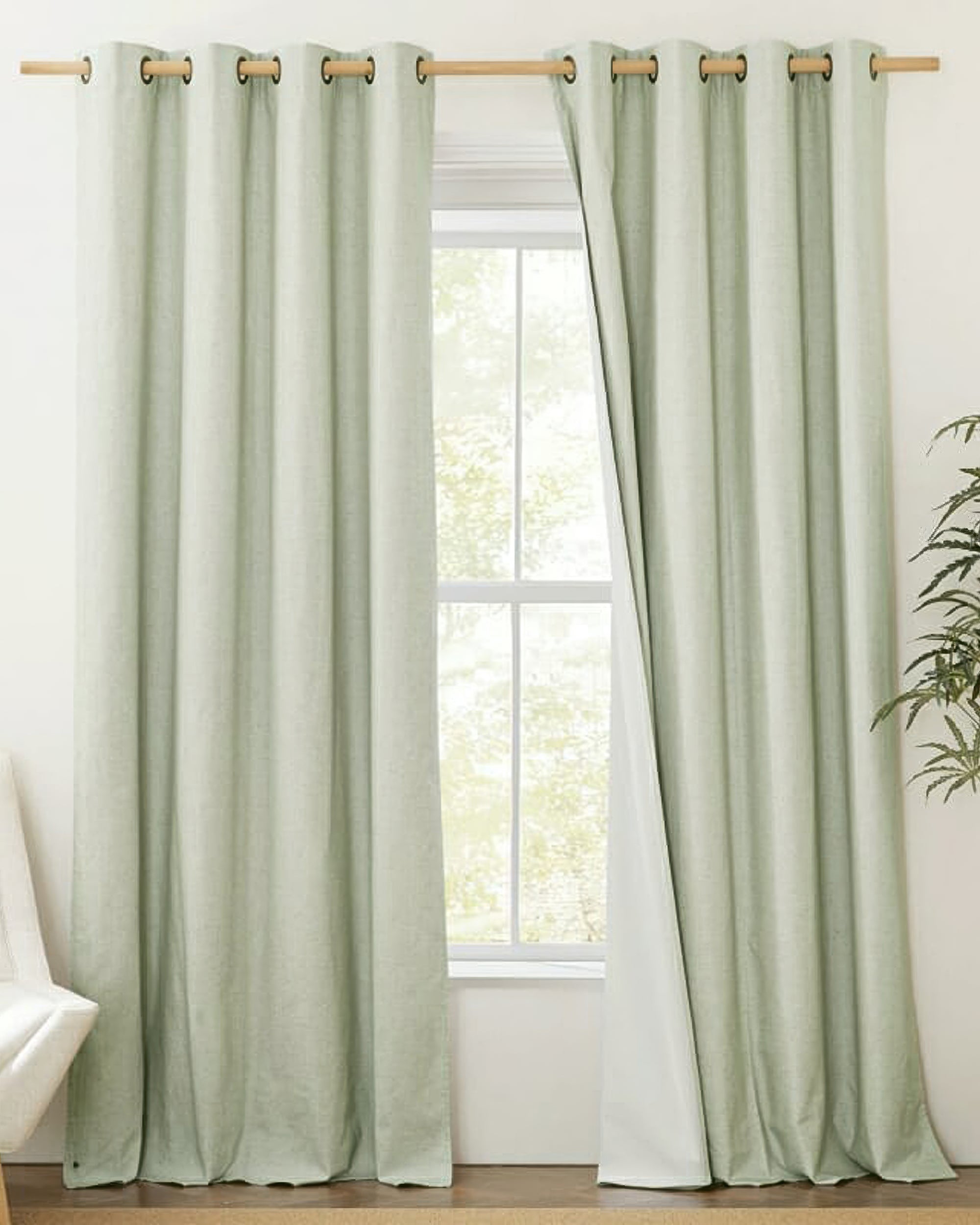 Cronin Linen Look Custom Curtain Sage Green Puddle