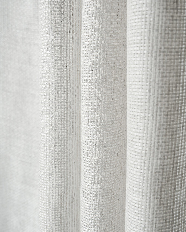 Detailed close-up of Wengen linen & cotton blend custom sheer curtain fabric, highlighting its delicate, airy weave.