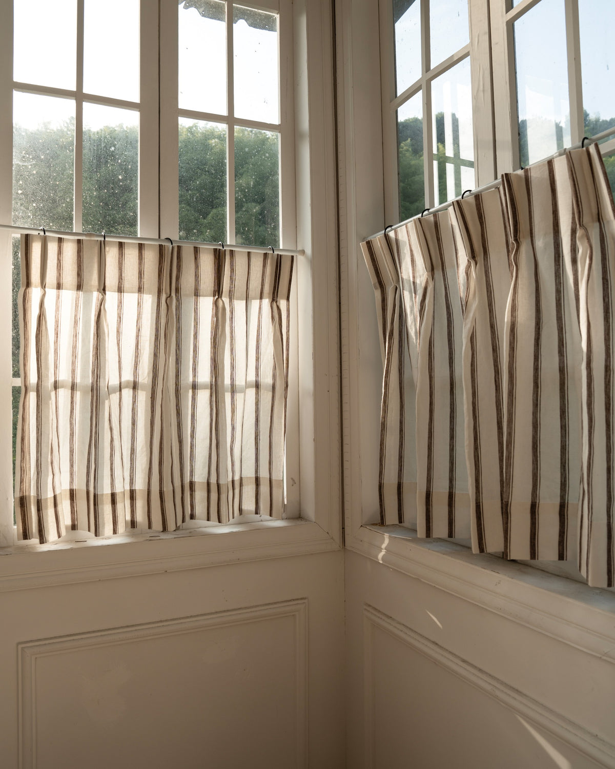 Cate 100% Linen Striped Custom Cafe Curtain