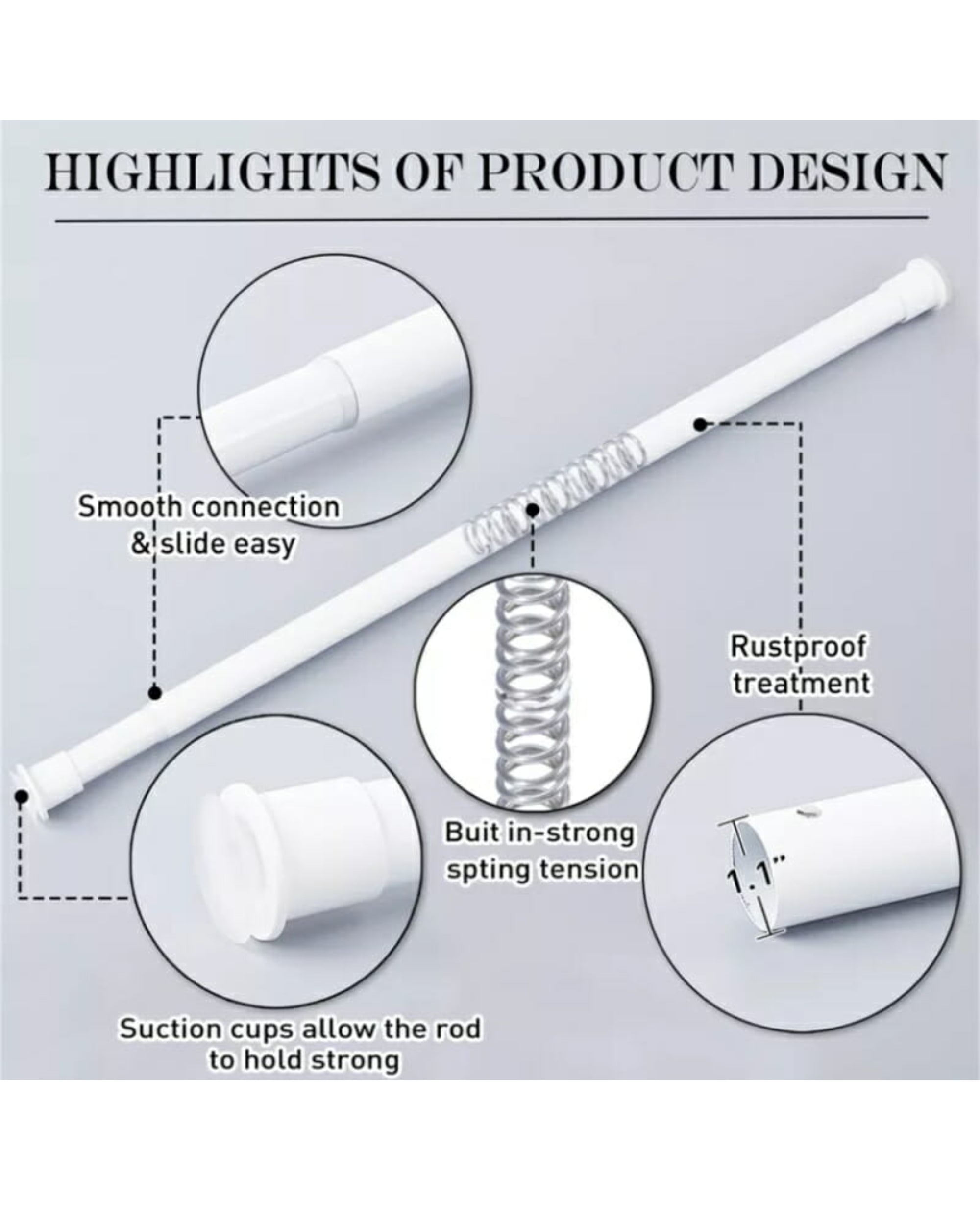 Tension Rod Adjustable No Drill Tension Curtain Rod - TheHues