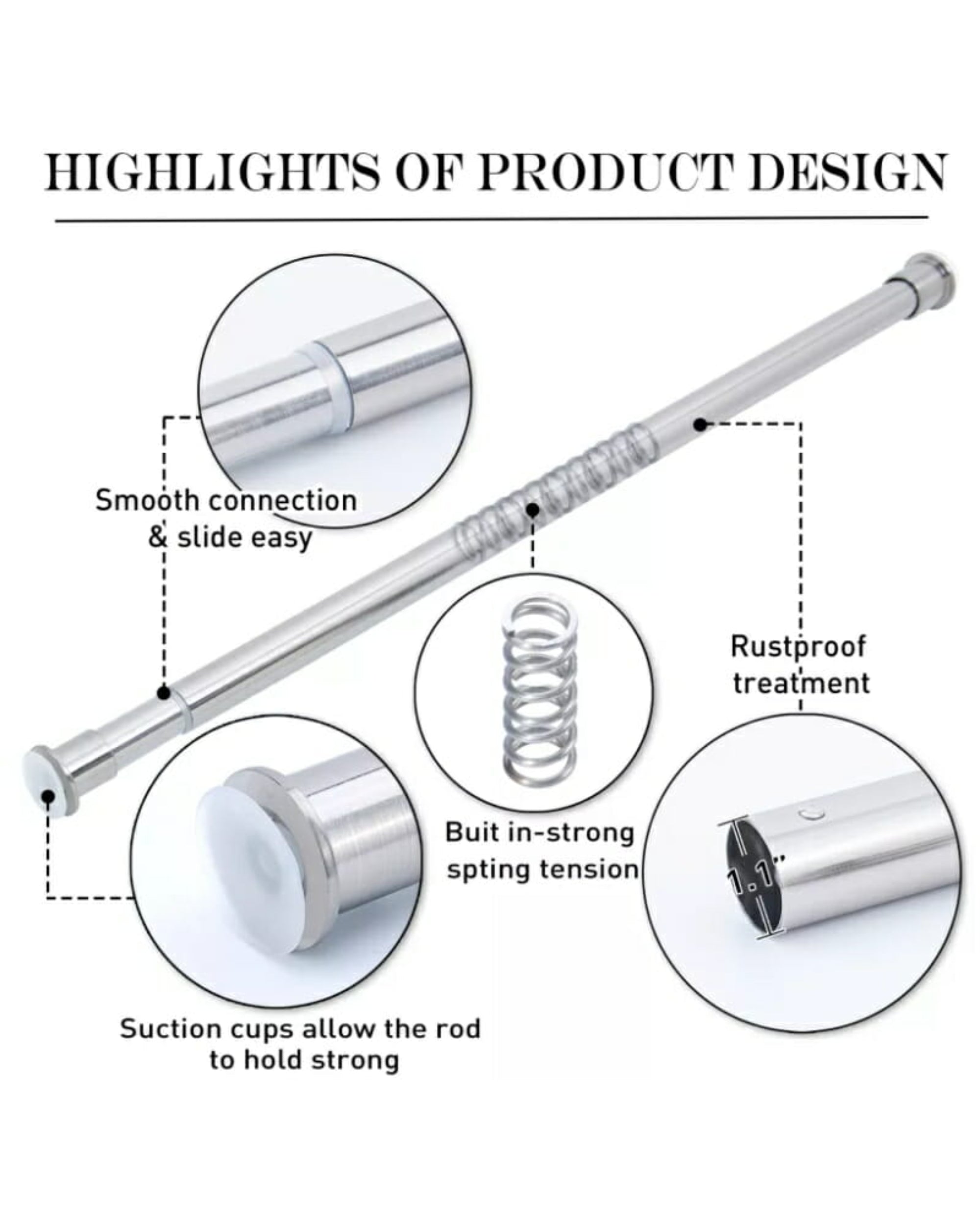 Tension Rod Adjustable No Drill Tension Curtain Rod - TheHues