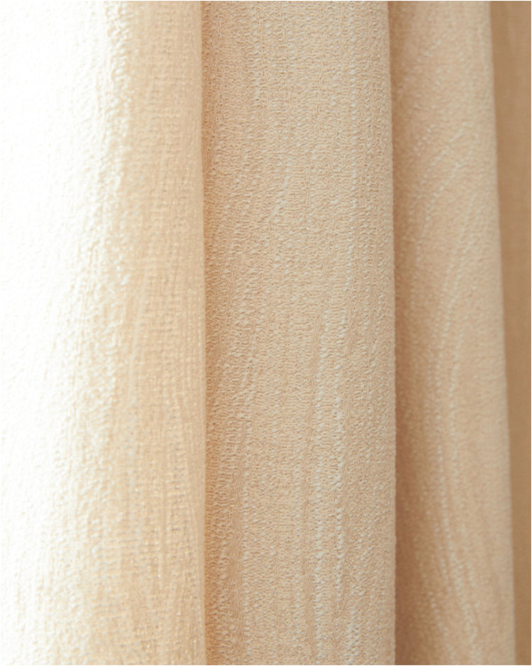 Macro view of Tide Linen Blend Heavyweight Custom Curtain fabric, showcasing shimmering golden threads & elegant textured weave.