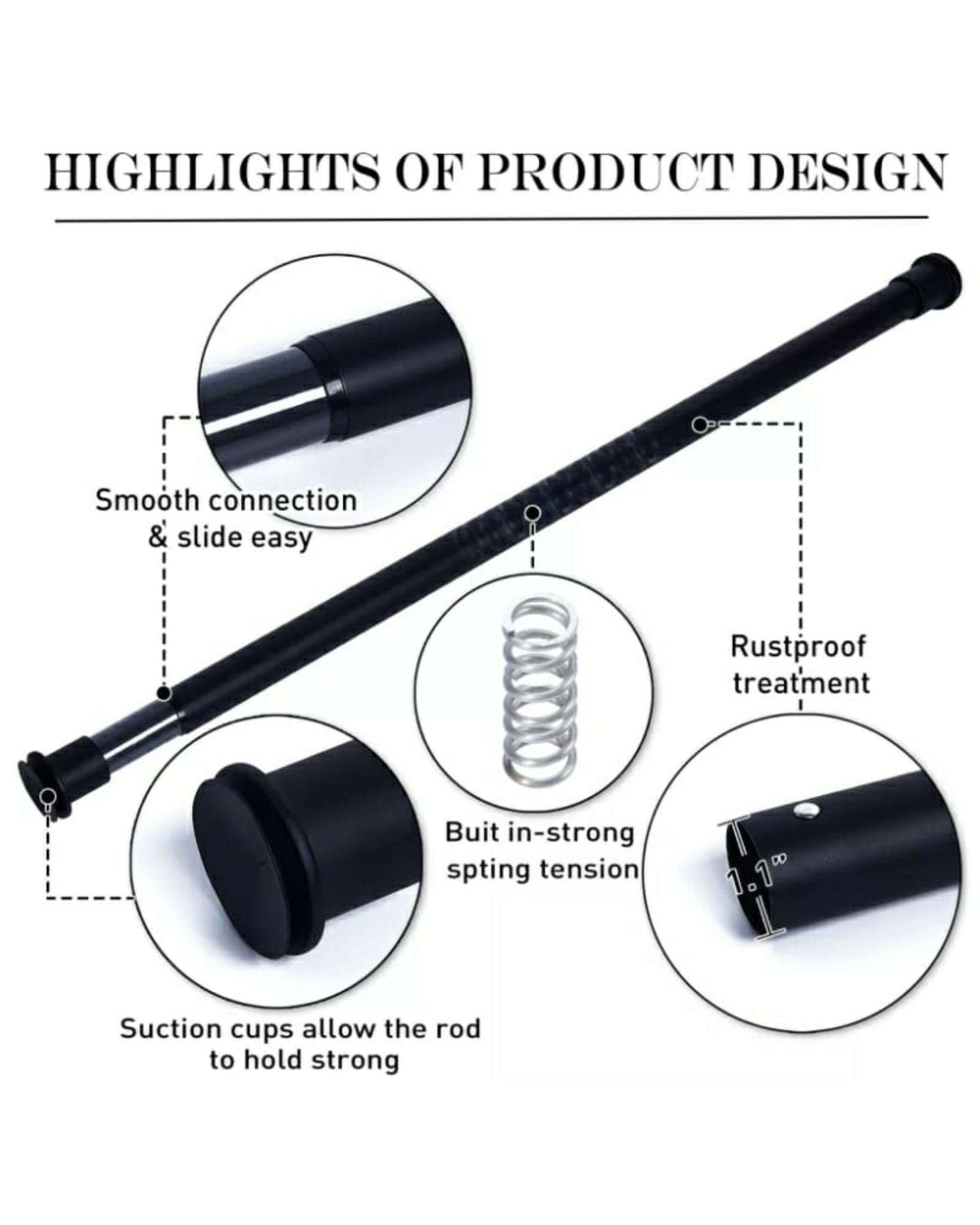 Tension Rod Adjustable No Drill Tension Curtain Rod - TheHues