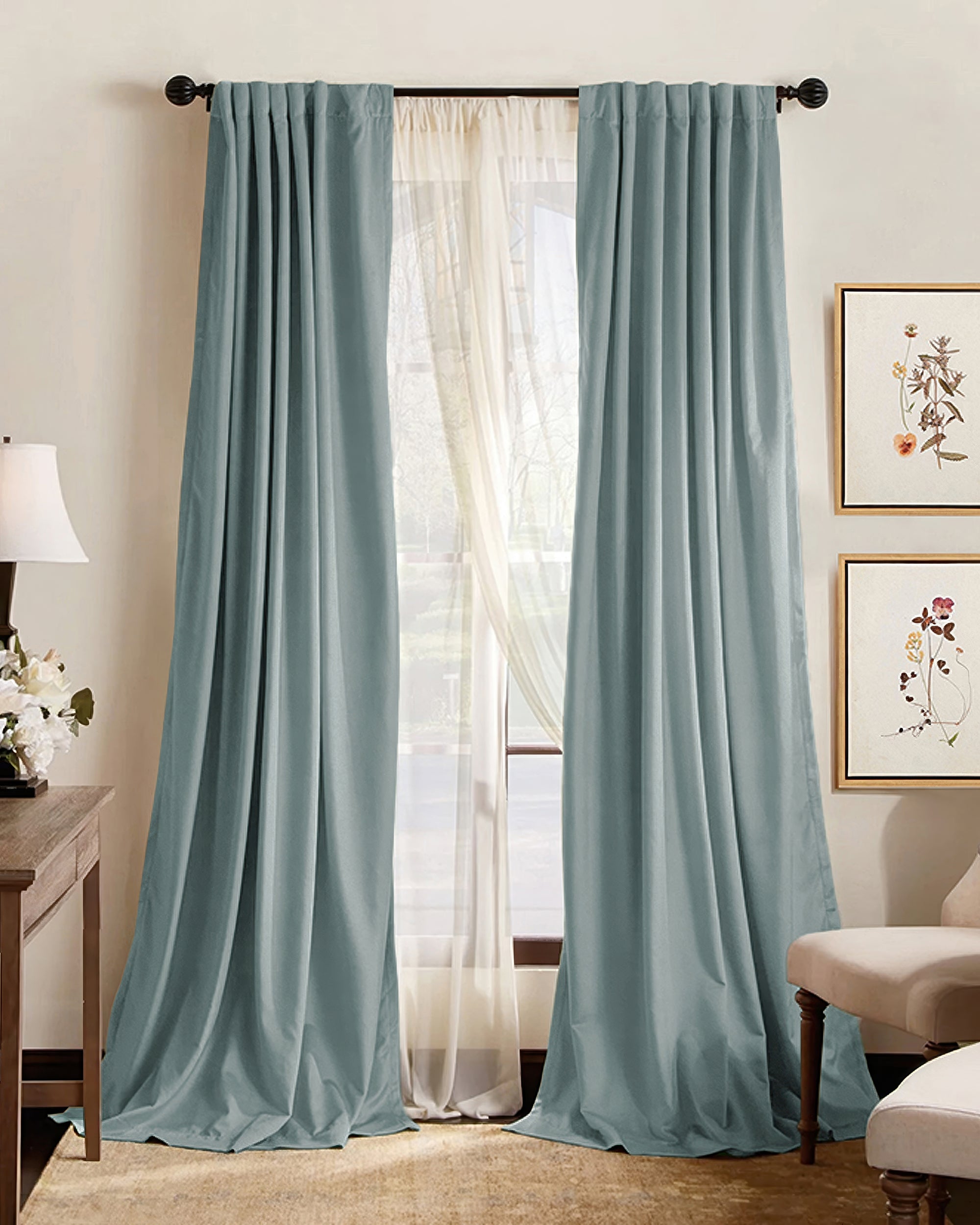 Hussein Custom Curtain Blue Green Front