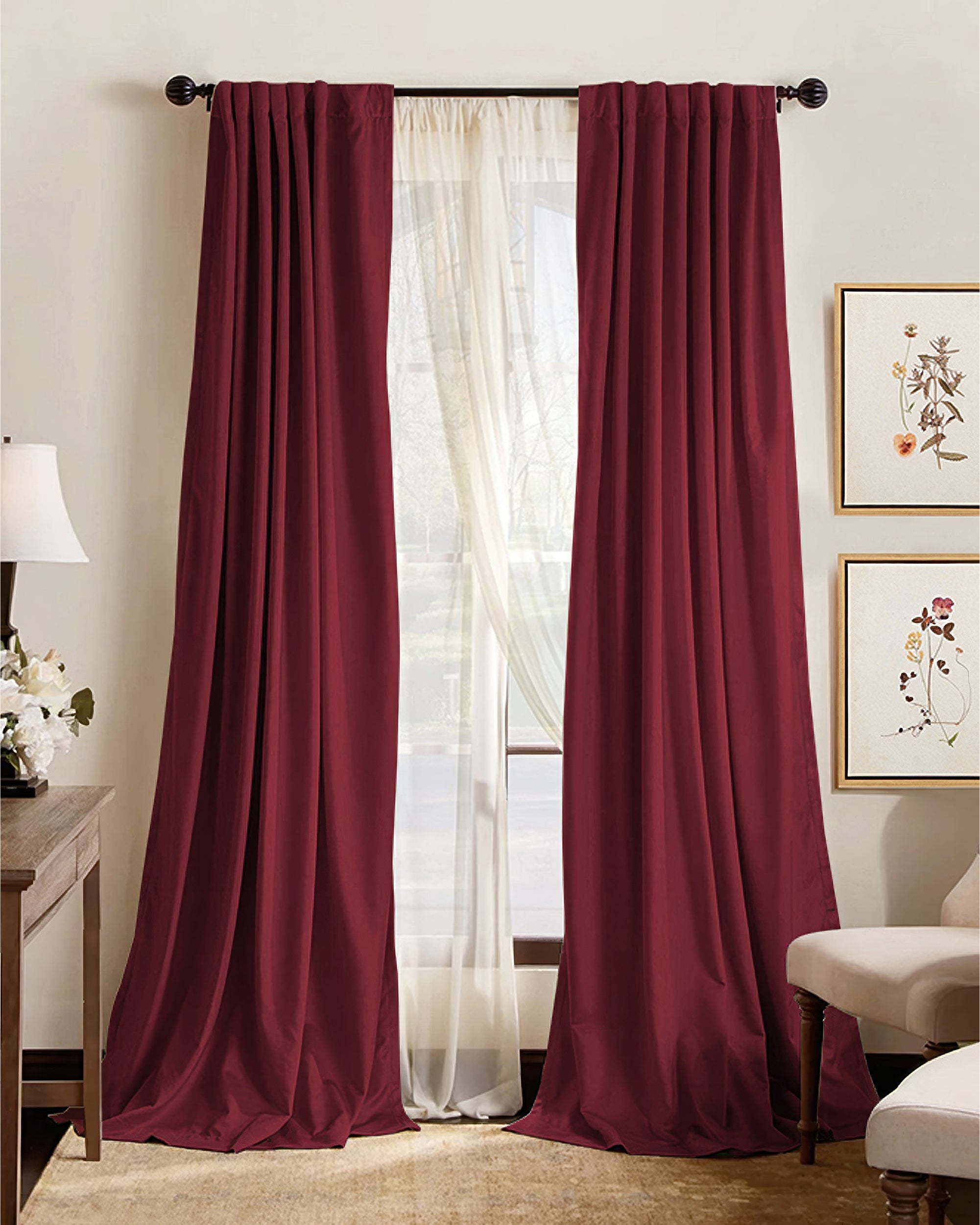 Hussein Custom Curtain Burgundy Red Front