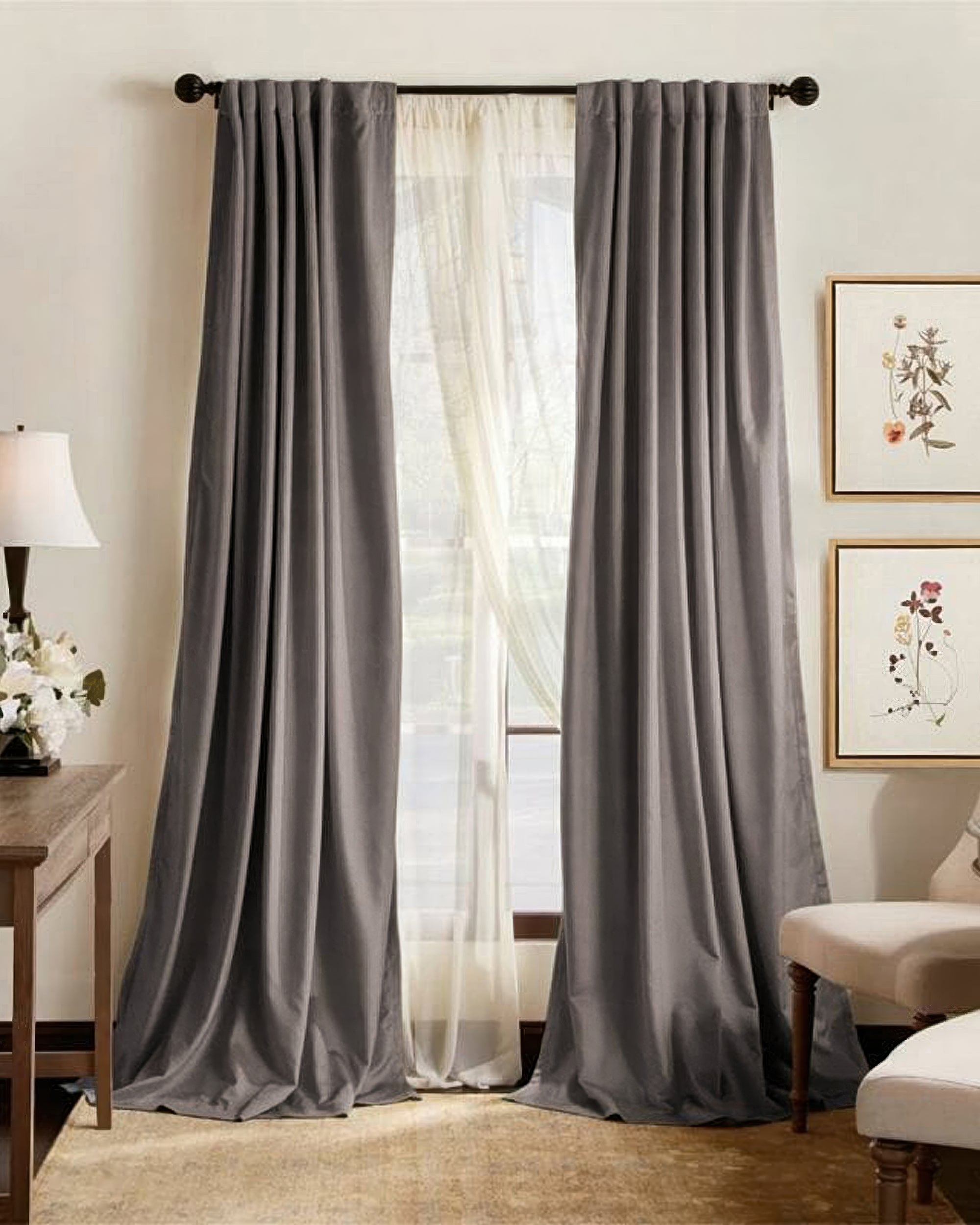 Hussein Custom Curtain Grey Front