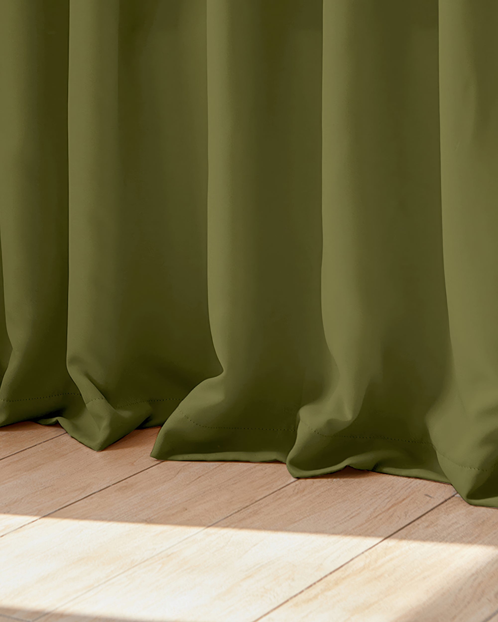 Hussein Custom Curtain Olive Green Puddle
