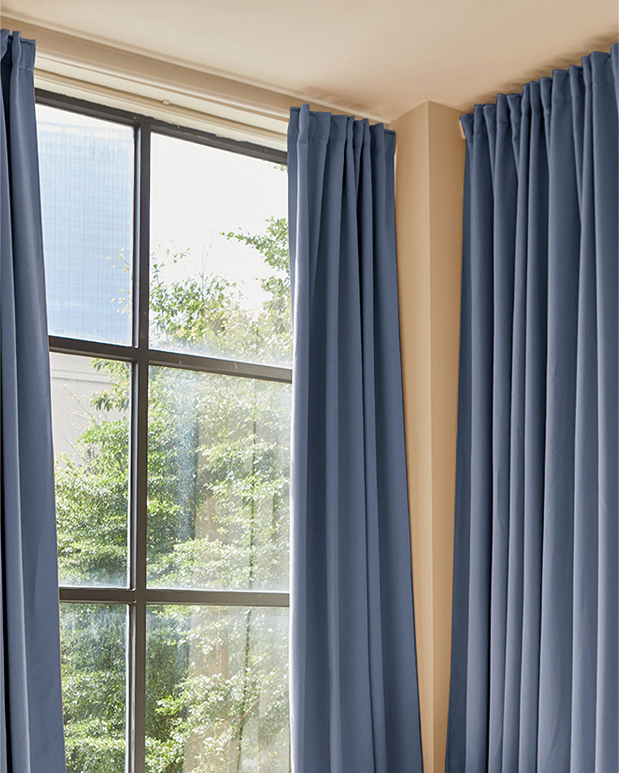 Hussein Custom Curtain Stone Blue Living Room