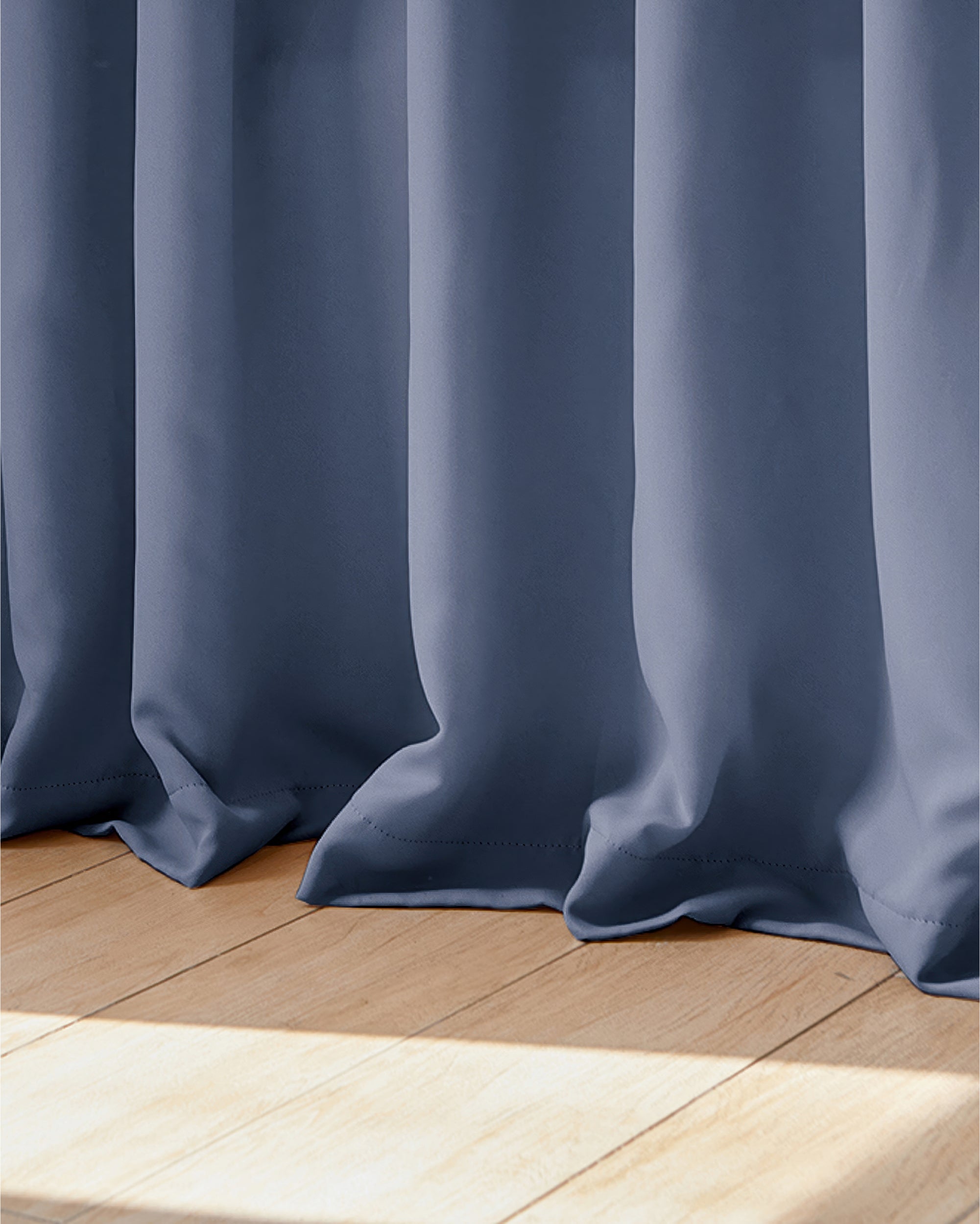 Hussein Custom Curtain Stone Blue Puddle