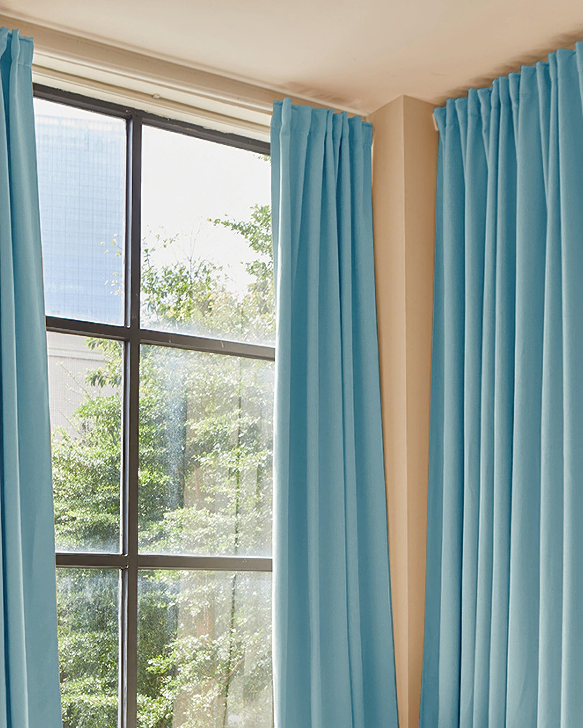 Hussein Custom Curtain Teal Blue Living Room