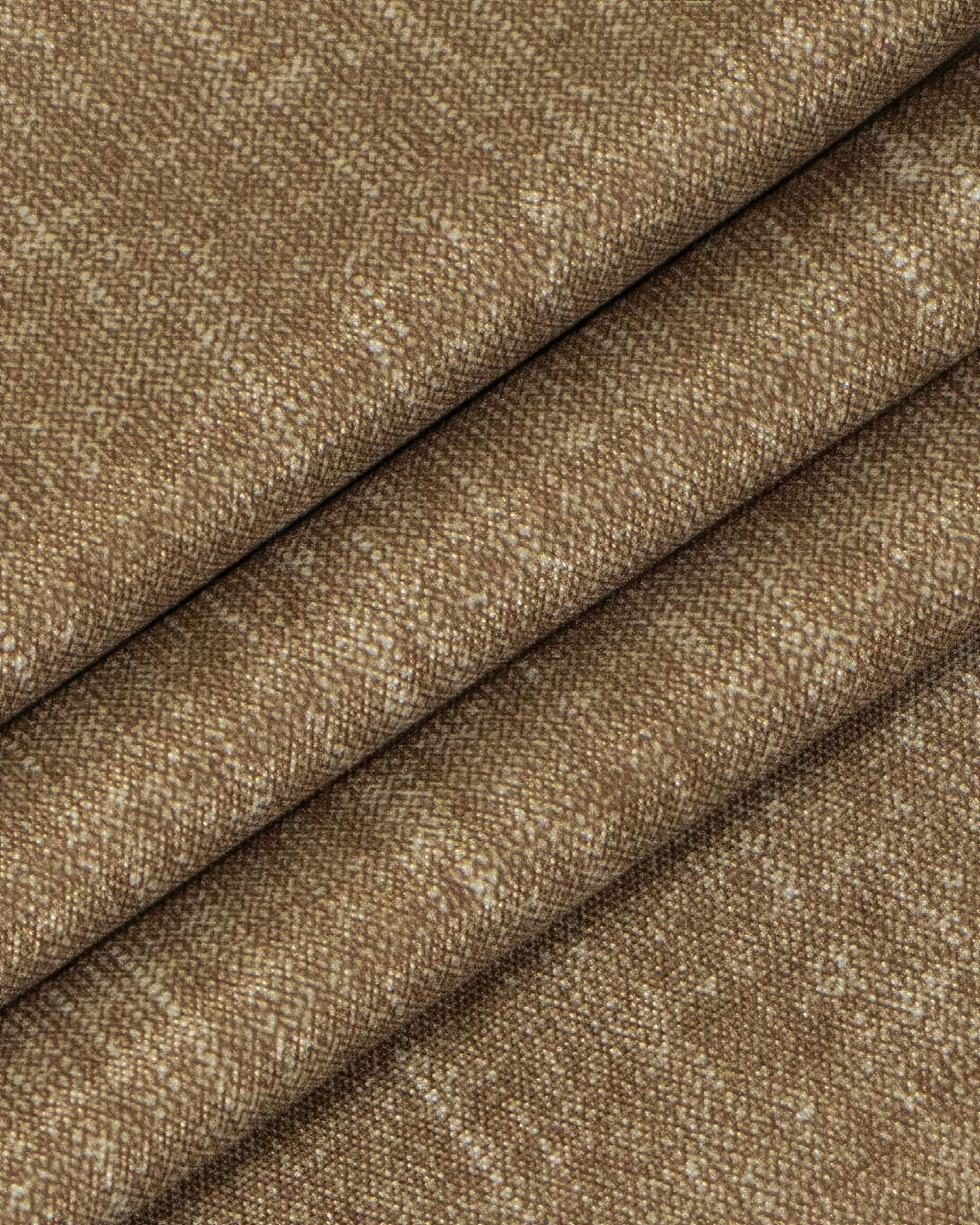 Warm tan OEKO linen-look blackout custom curtain fabric with a subtle, textured weave and smooth, flowing folds.