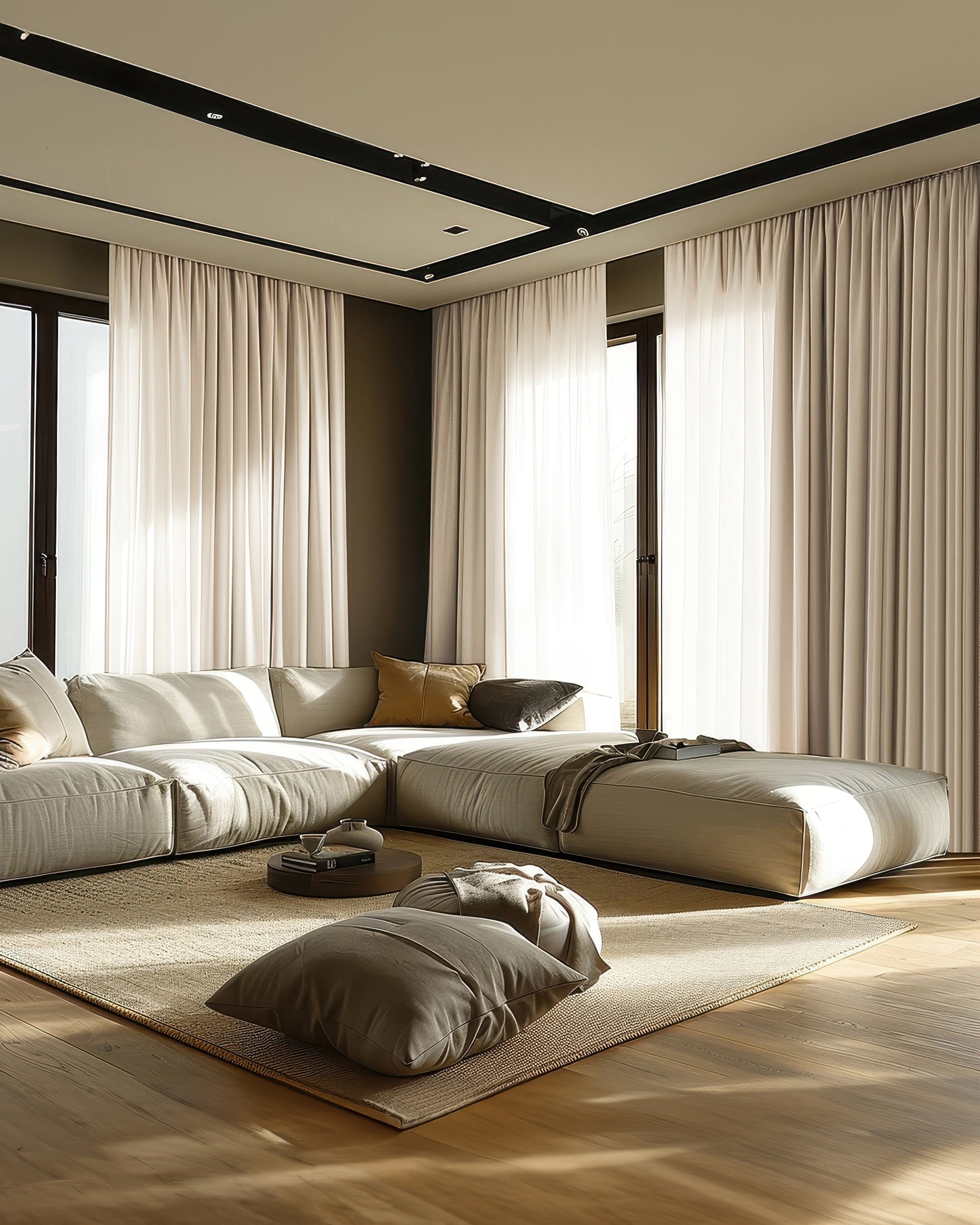 Kensington Linen Look Custom Curtain Cream Modern Living Room