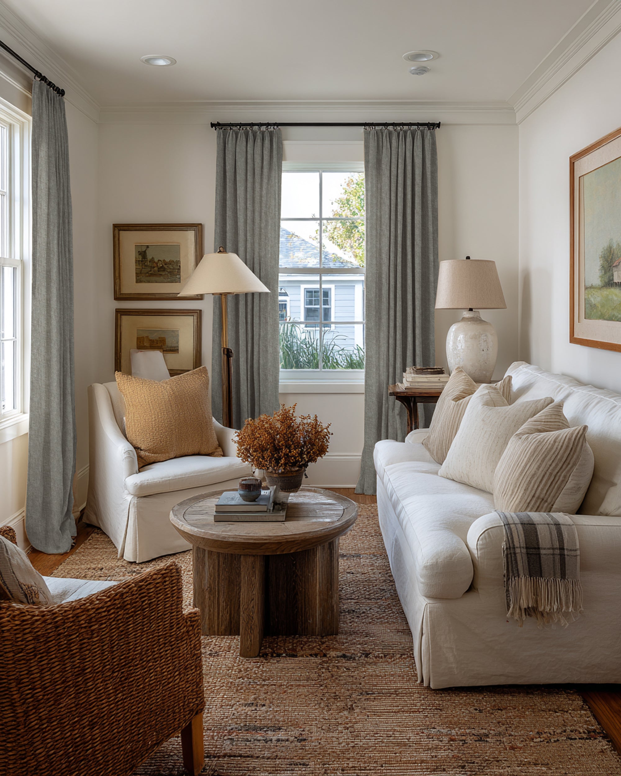 Kensington Linen Look Custom Curtain Grey Livingroom