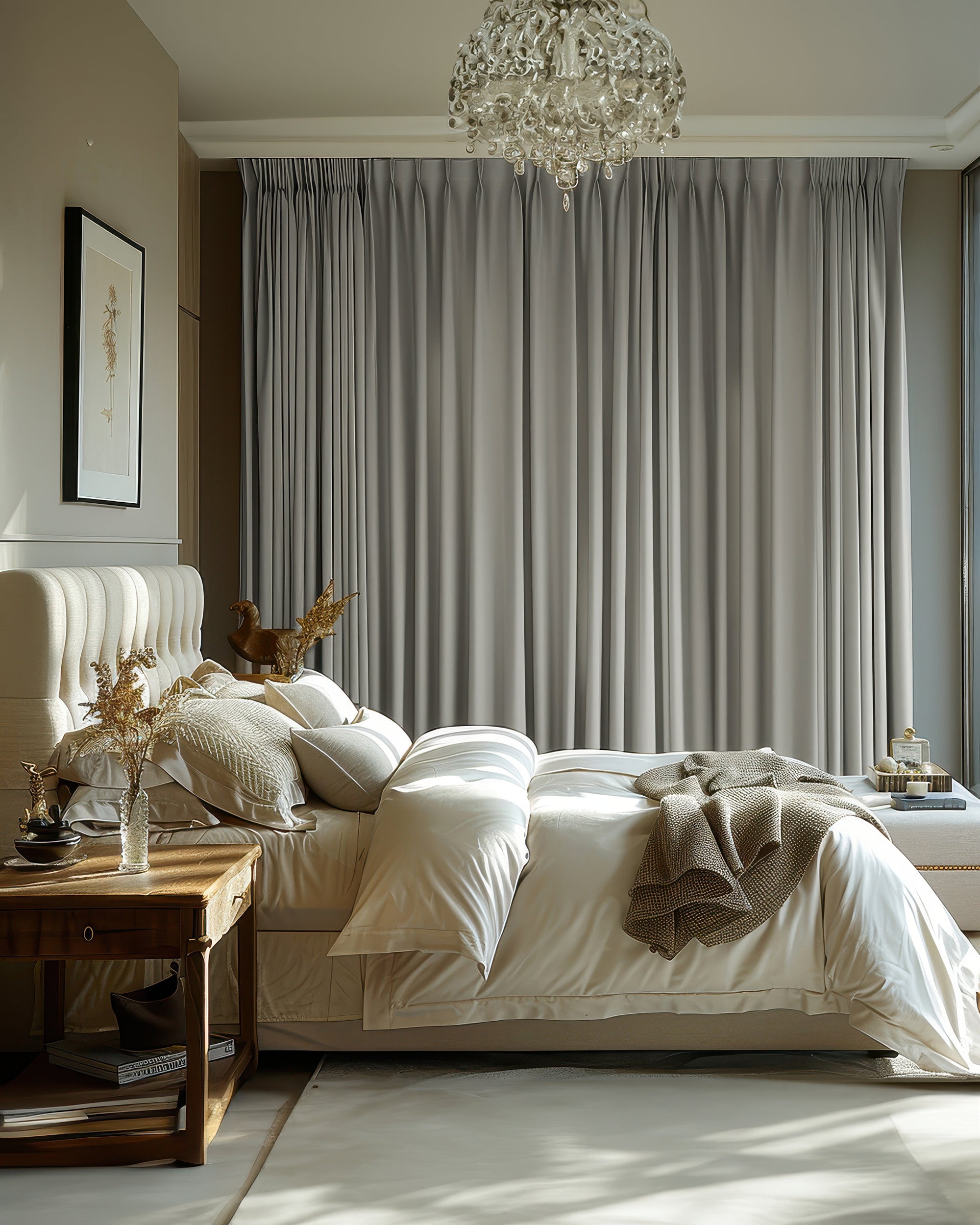 Kensington Linen Look Custom Curtain Grey Modern Bedroom