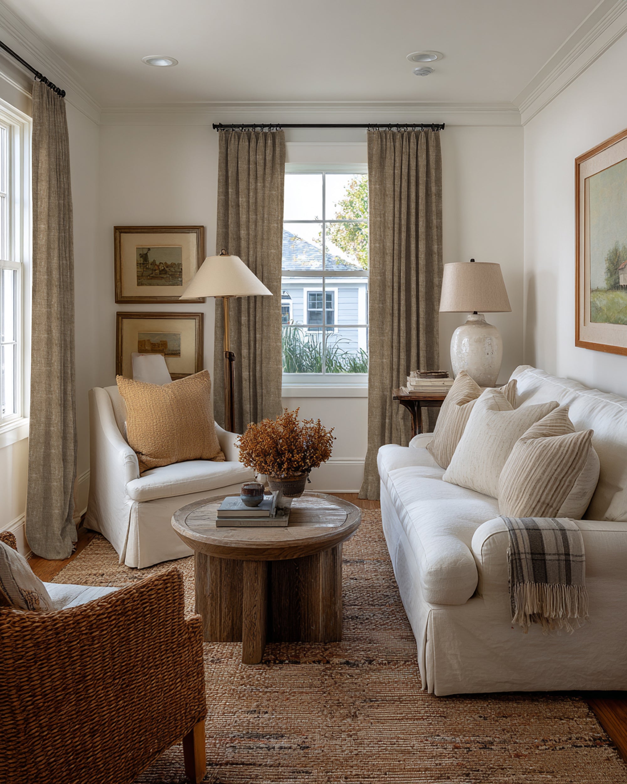 Kensington Linen Look Custom Curtain Sand Livingroom