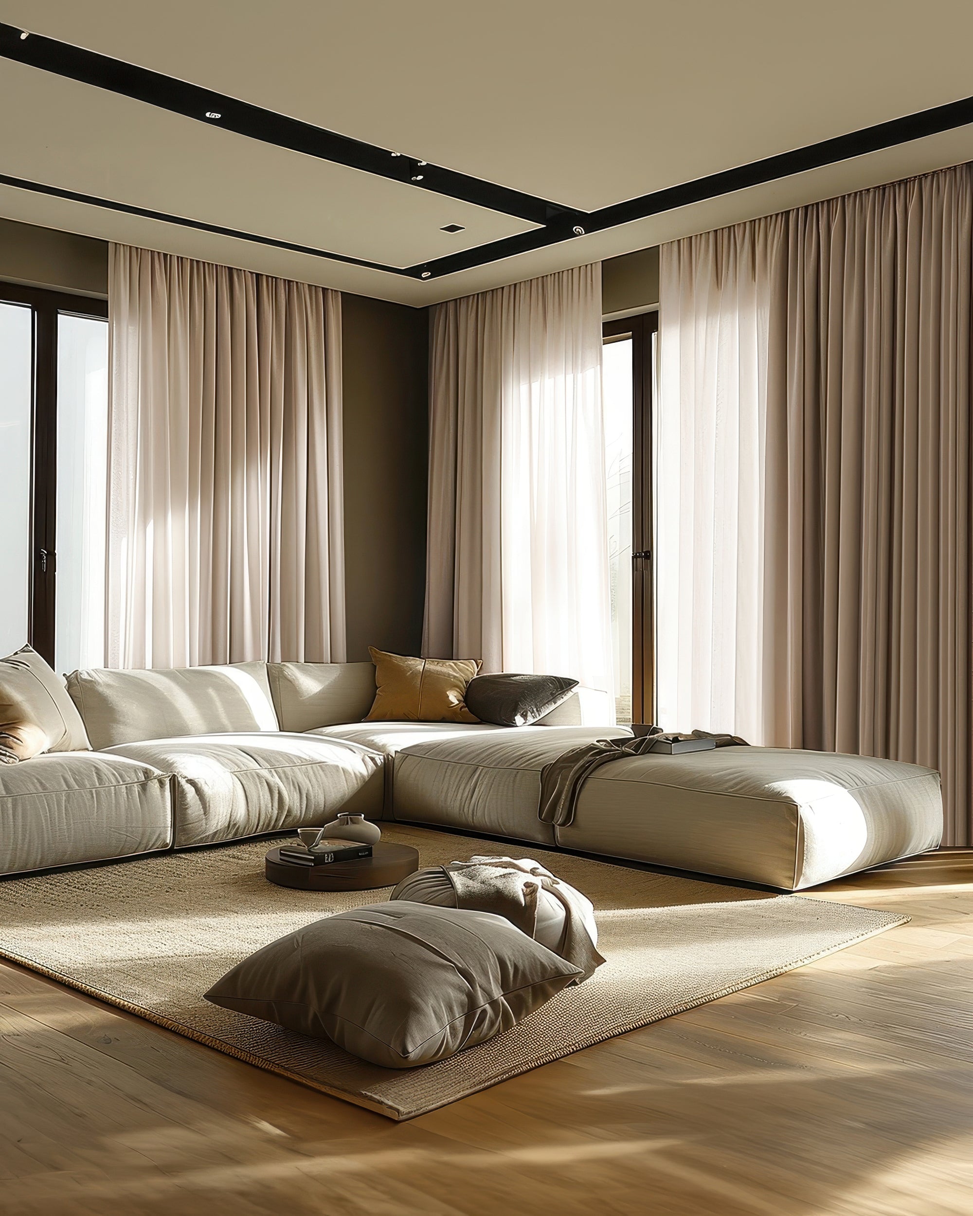 Kensington Linen Look Custom Curtain Sand Modern Living Room