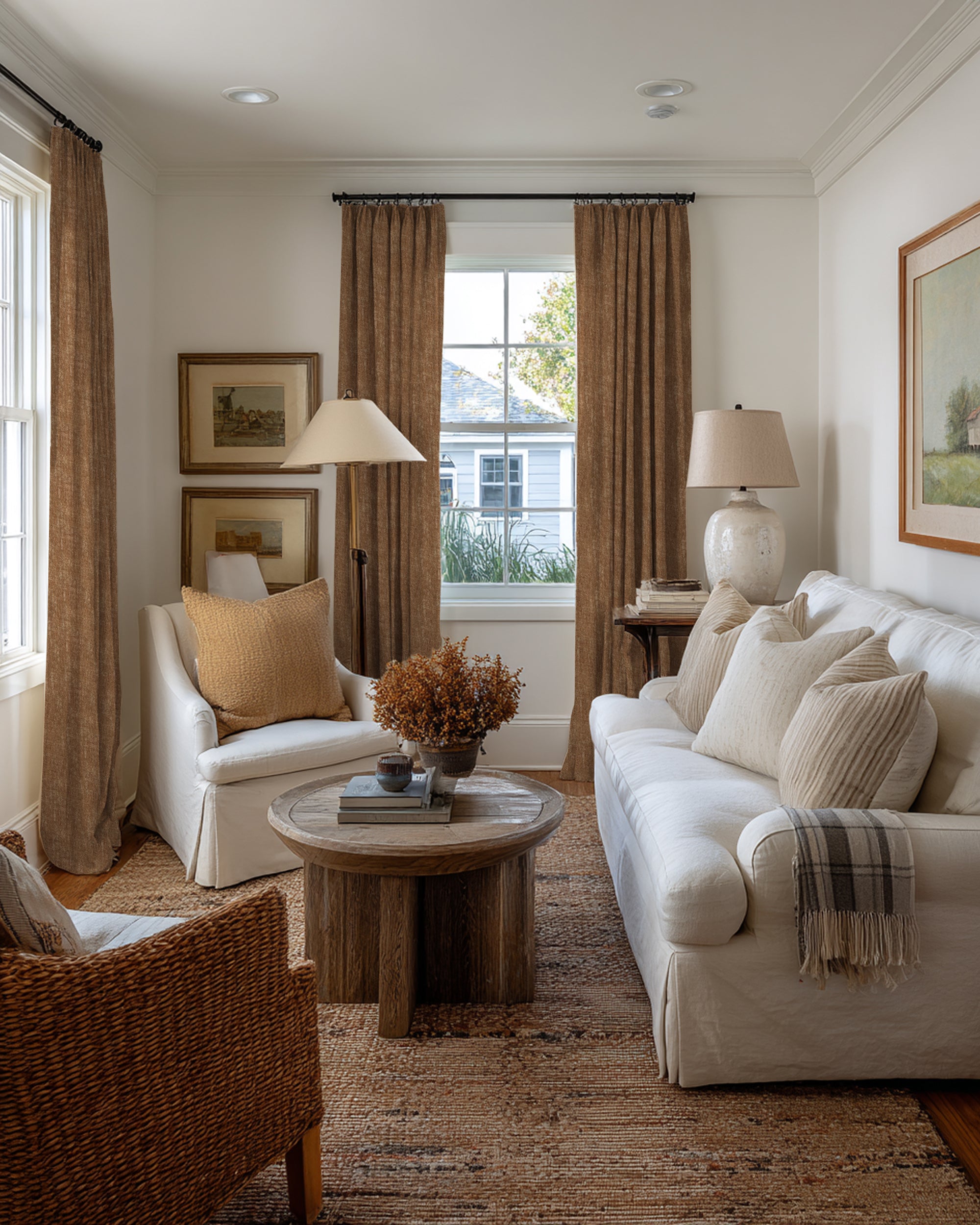 Kensington Linen Look Custom Curtain Terracotta Livingroom    