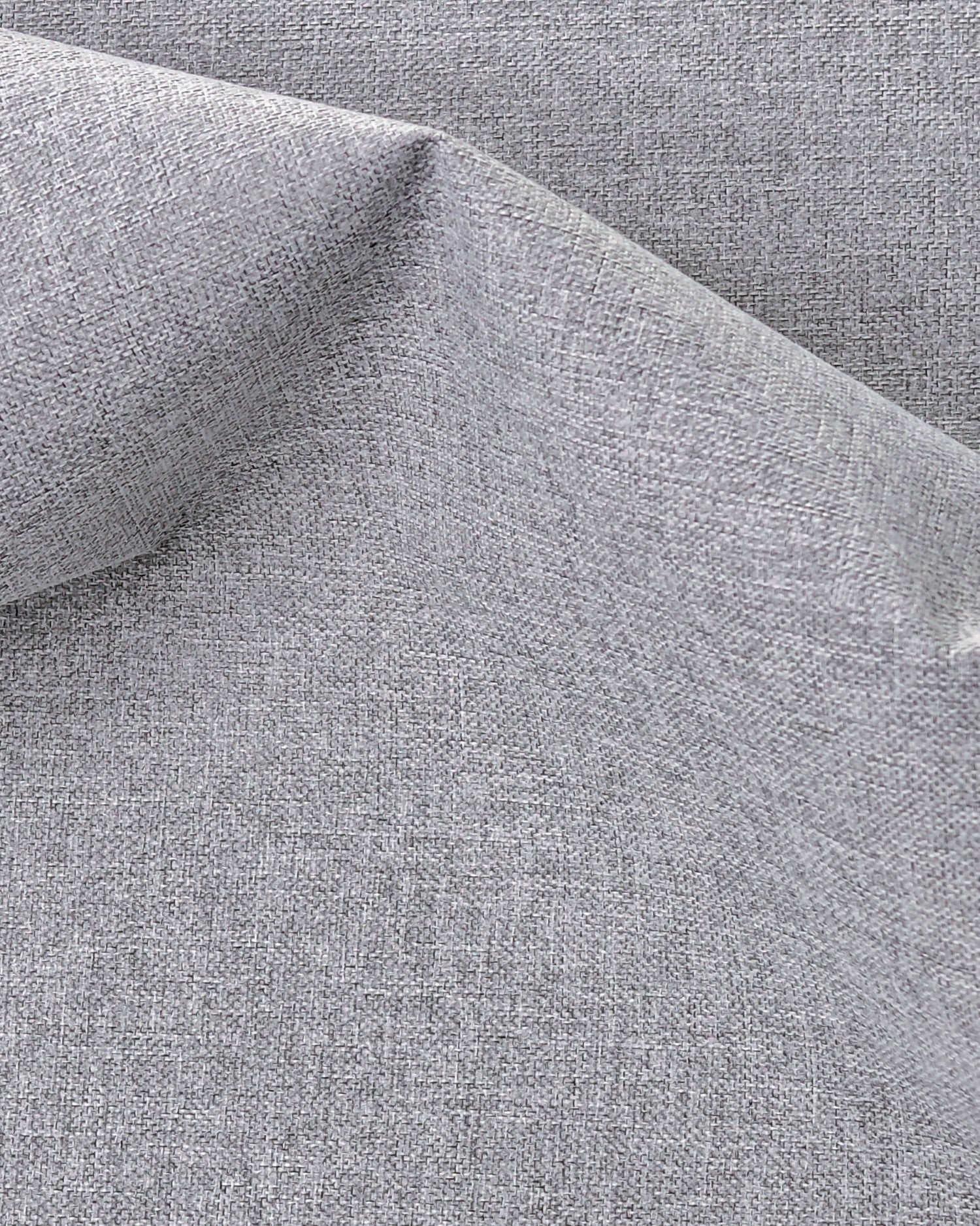Grey Linden NFPA 701 IFR 100% blackout curtain fabric swatch showing a tight, high-quality linen-like texture.