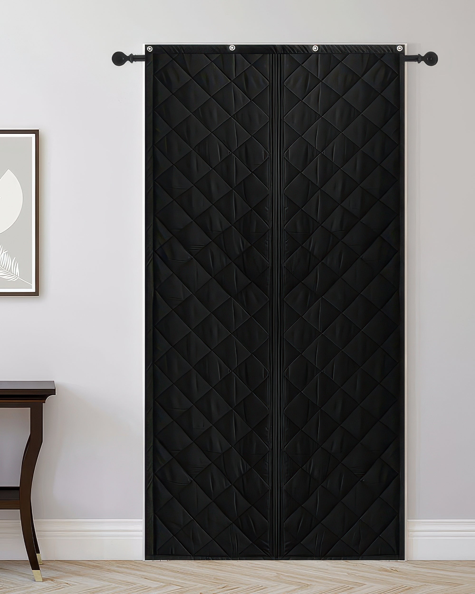 Oxford Thermal Magnetic Door Curtain Black Indoor Installation