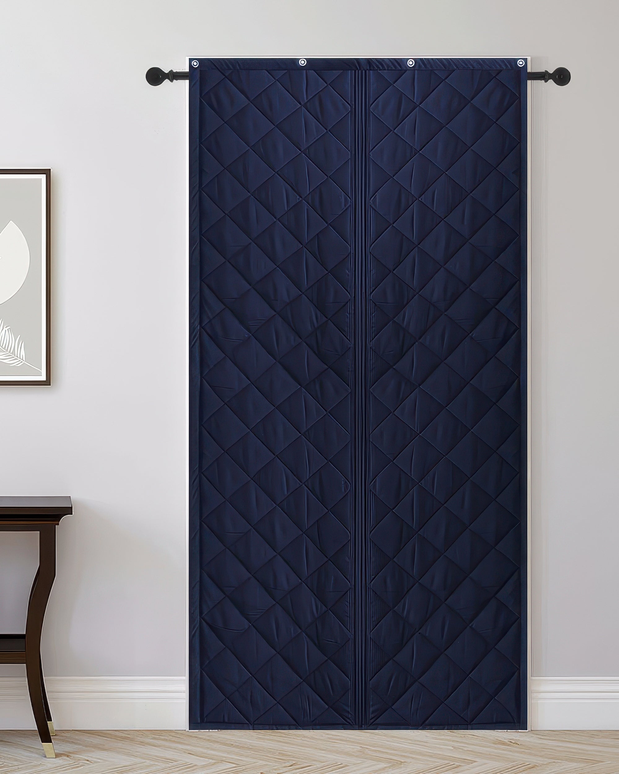 Oxford Thermal Magnetic Door Curtain Dark Blue Indoor Installation