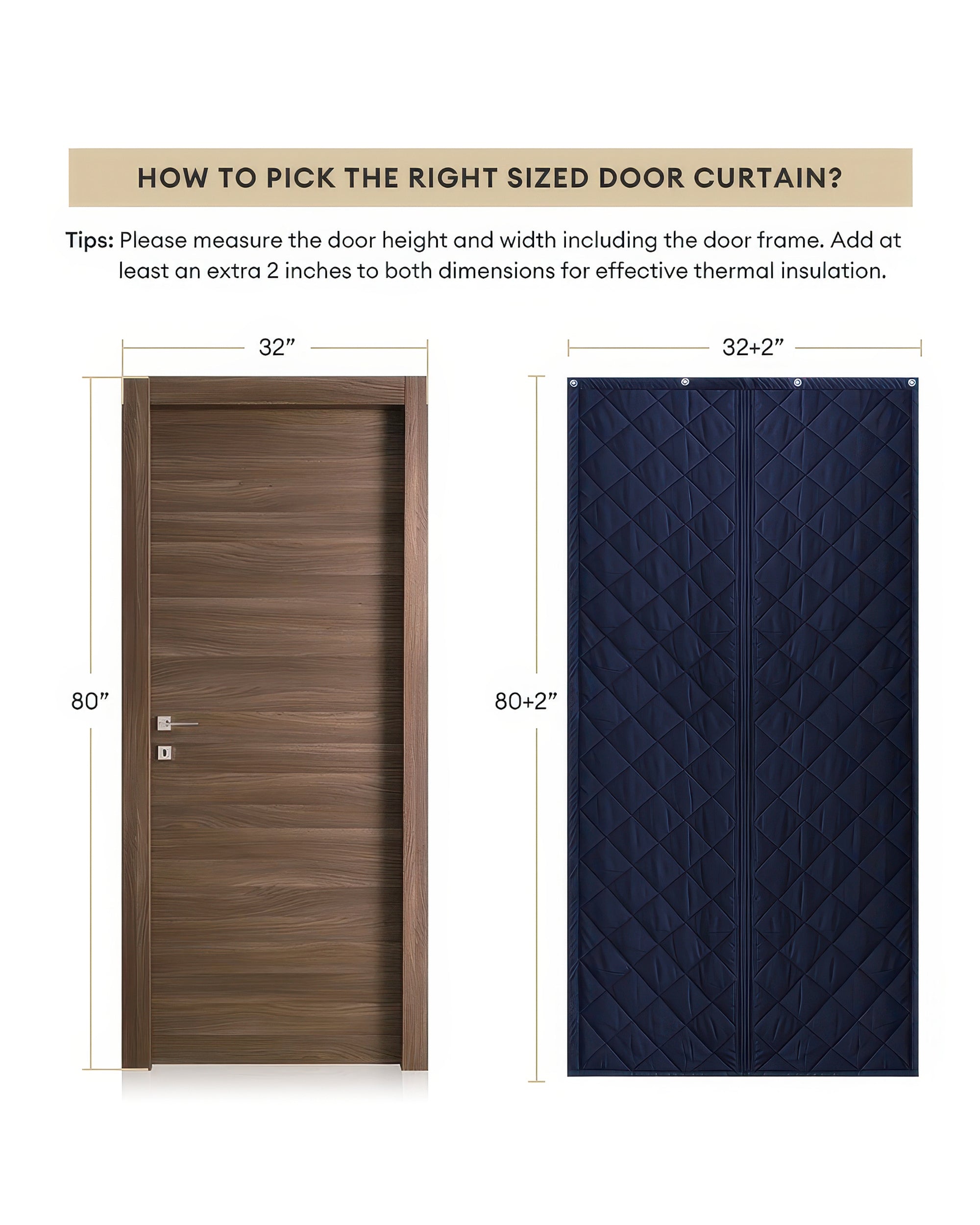 Oxford Thermal Magnetic Door Curtain Dark Blue Measurement