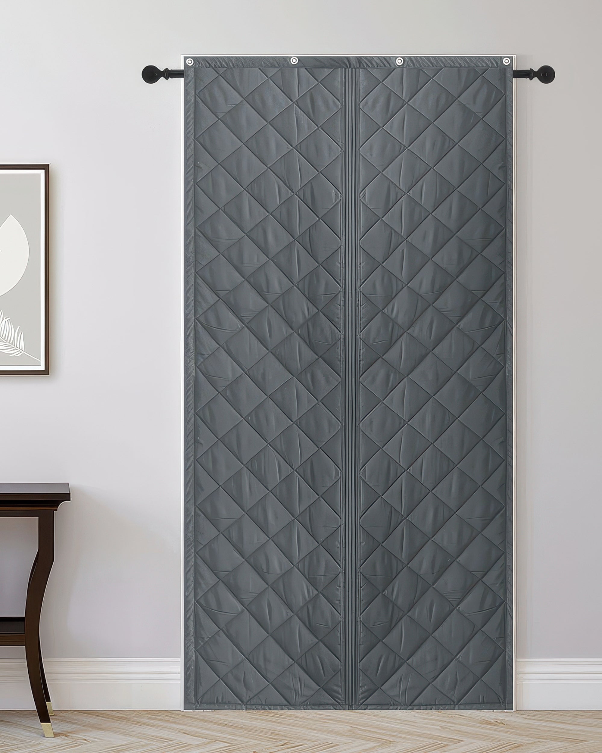 Oxford Thermal Magnetic Door Curtain Grey Indoor Installation