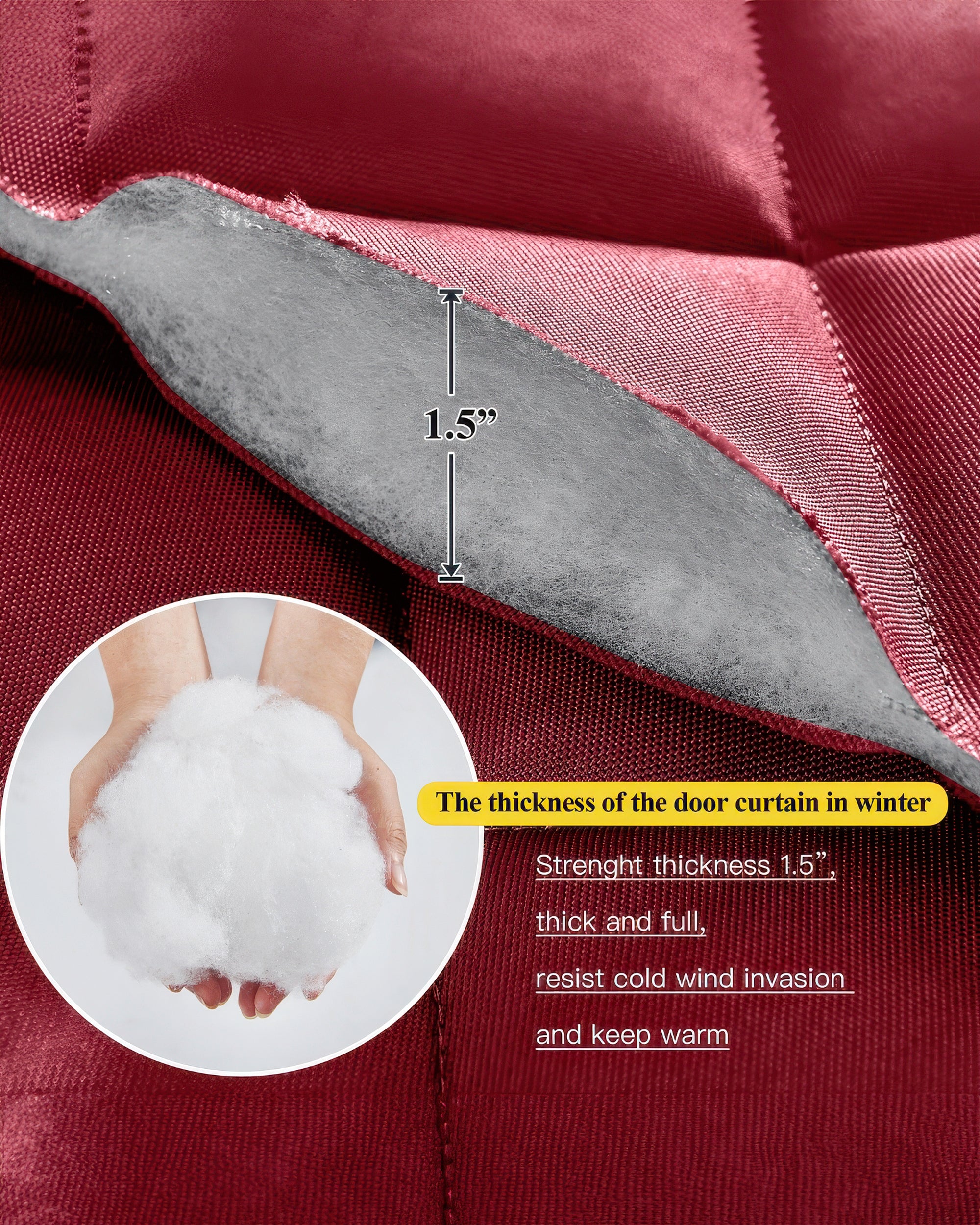 Oxford Thermal Magnetic Door Curtain Red Fabric Material