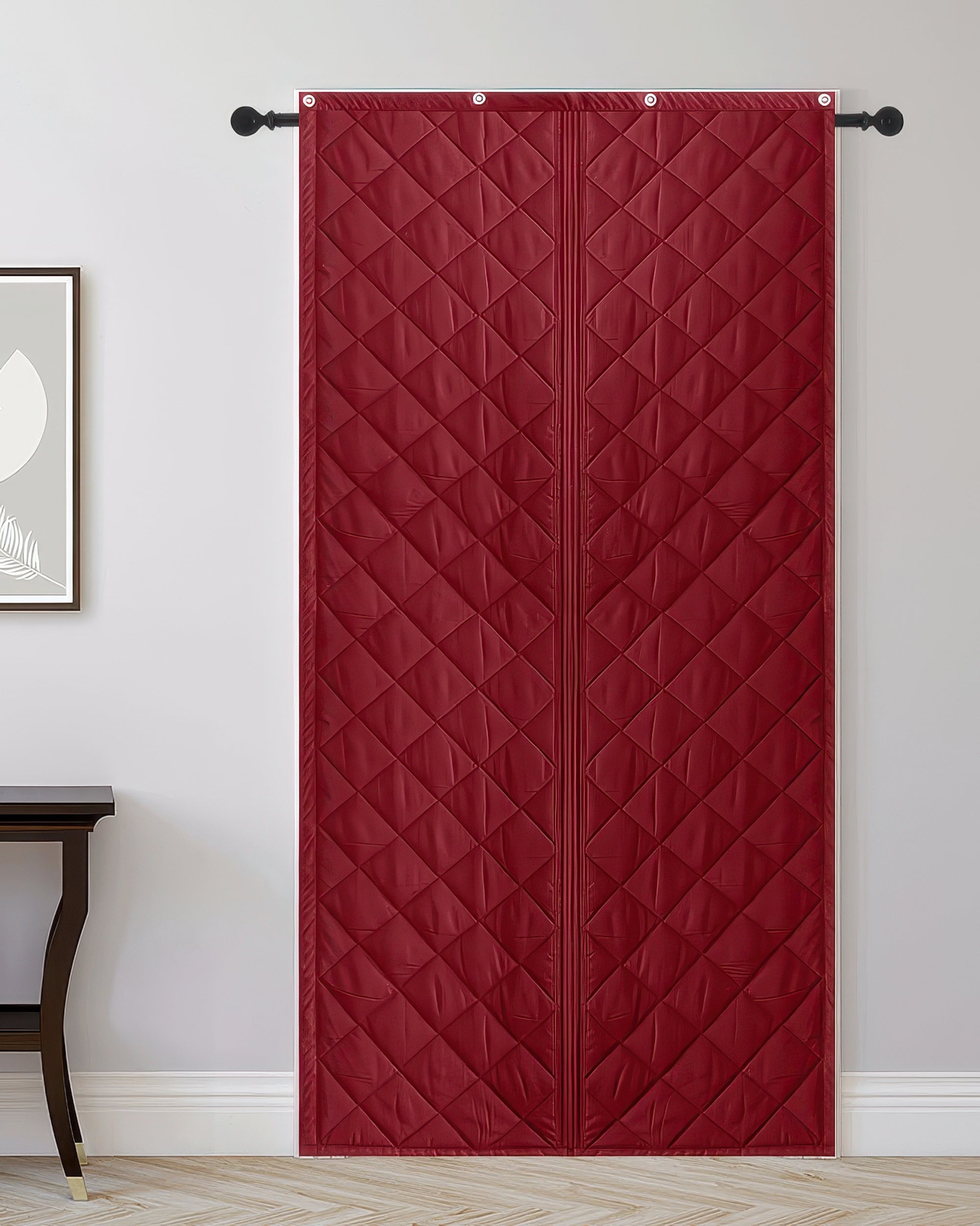 Oxford Thermal Magnetic Door Curtain Red Indoor Installation