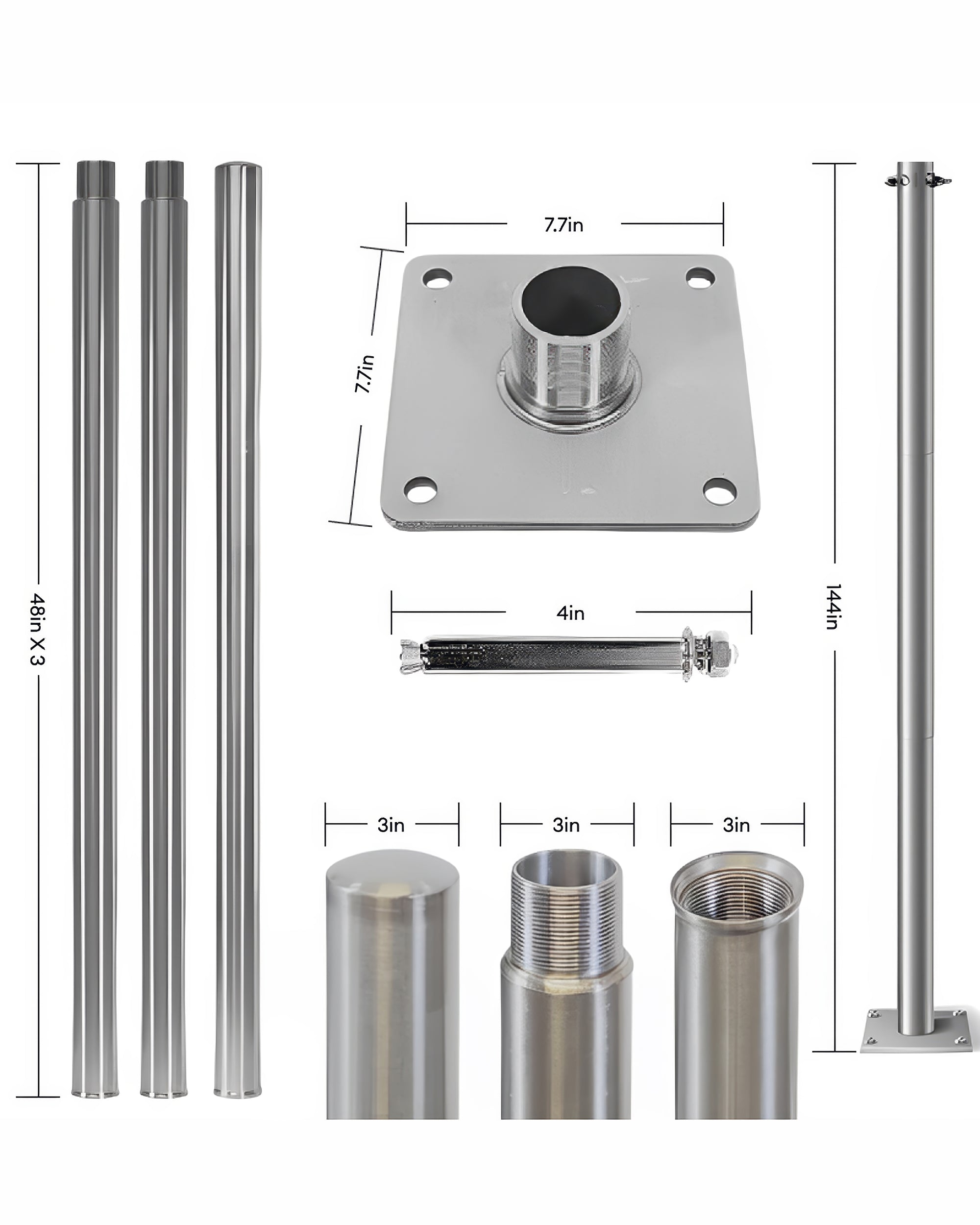 Stainless Steel Sun Shade Sail Pole Size Measurement
