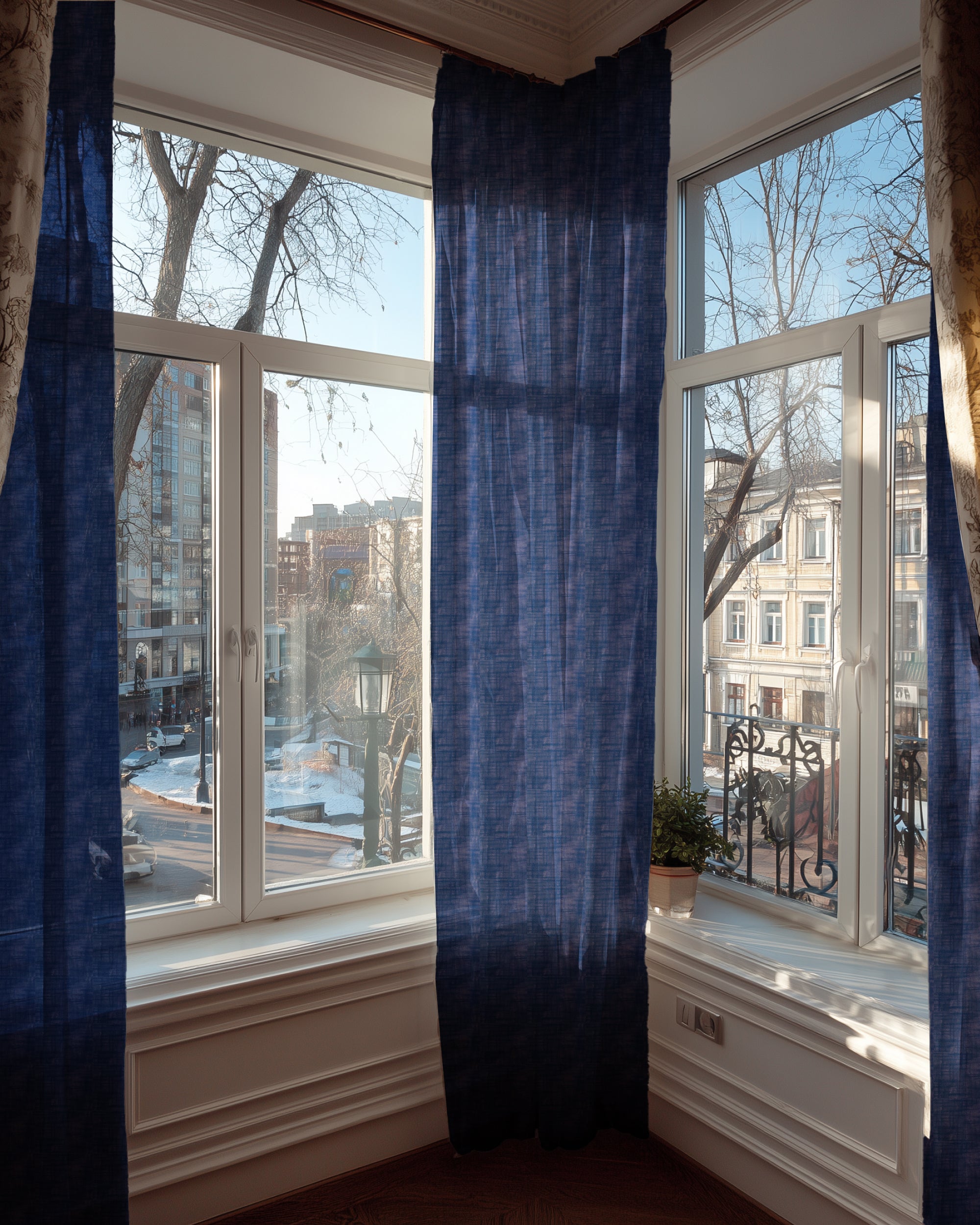 Tehreem Textured Sheer Custom Curtain Dark Blue Front