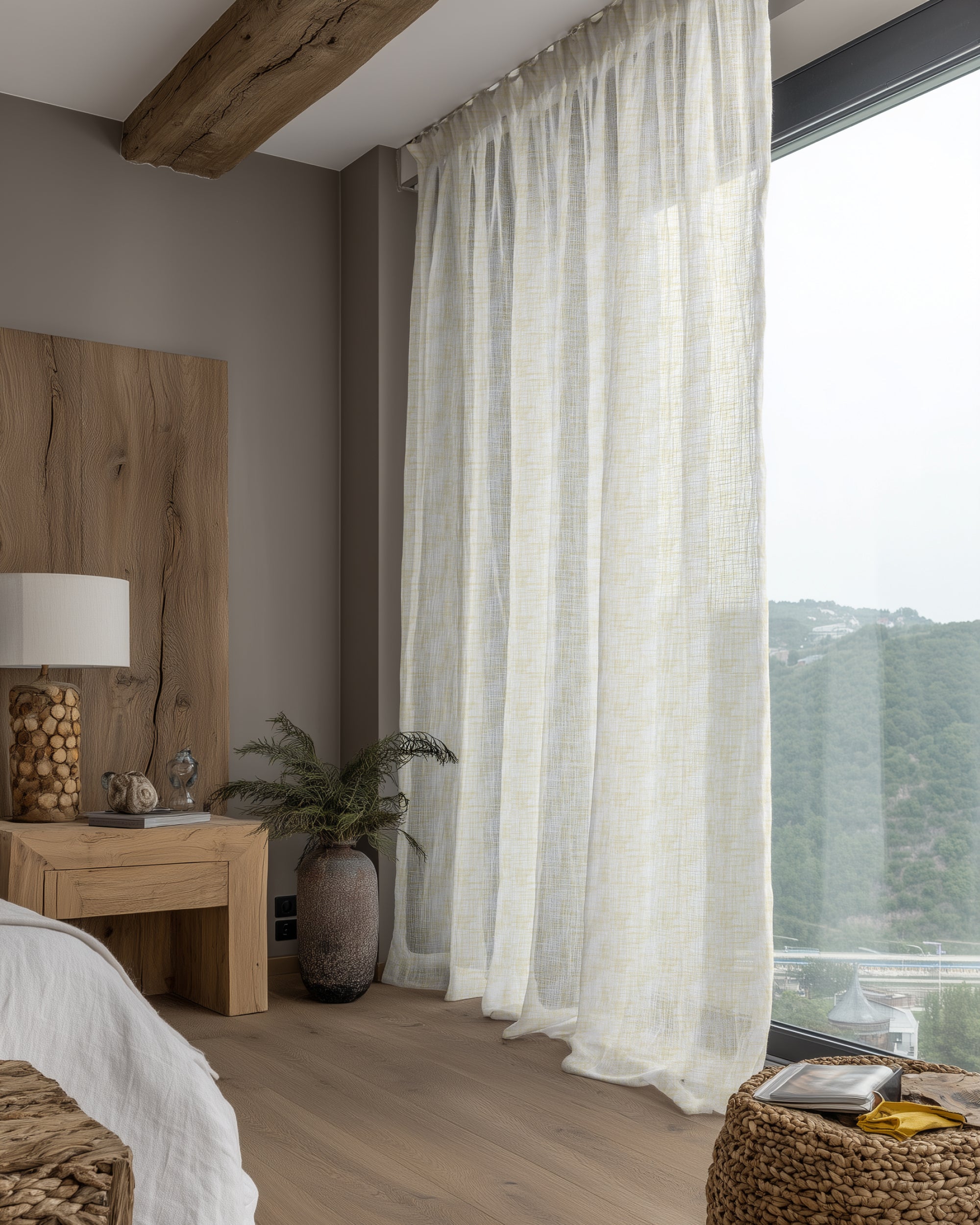 Tehreem Textured Sheer Custom Curtain Light Beige Side