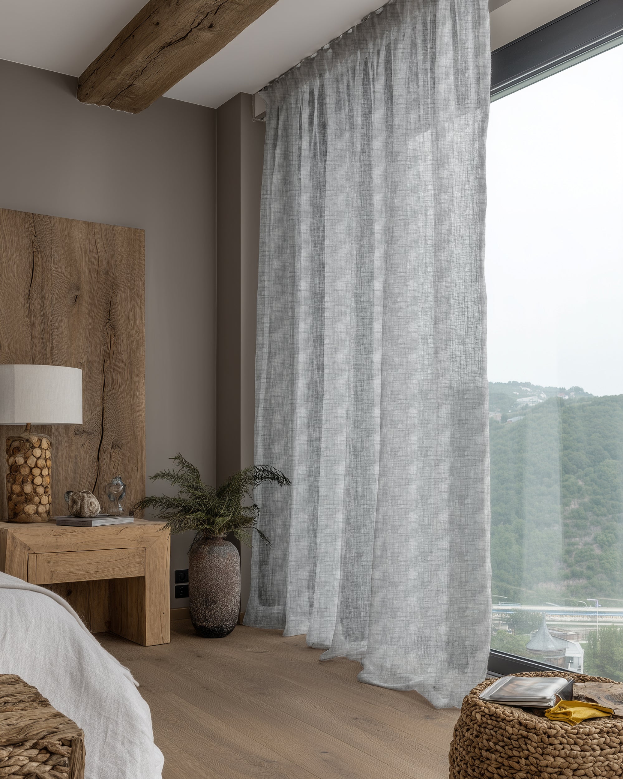 Tehreem Textured Sheer Custom Curtain Silver Grey Side