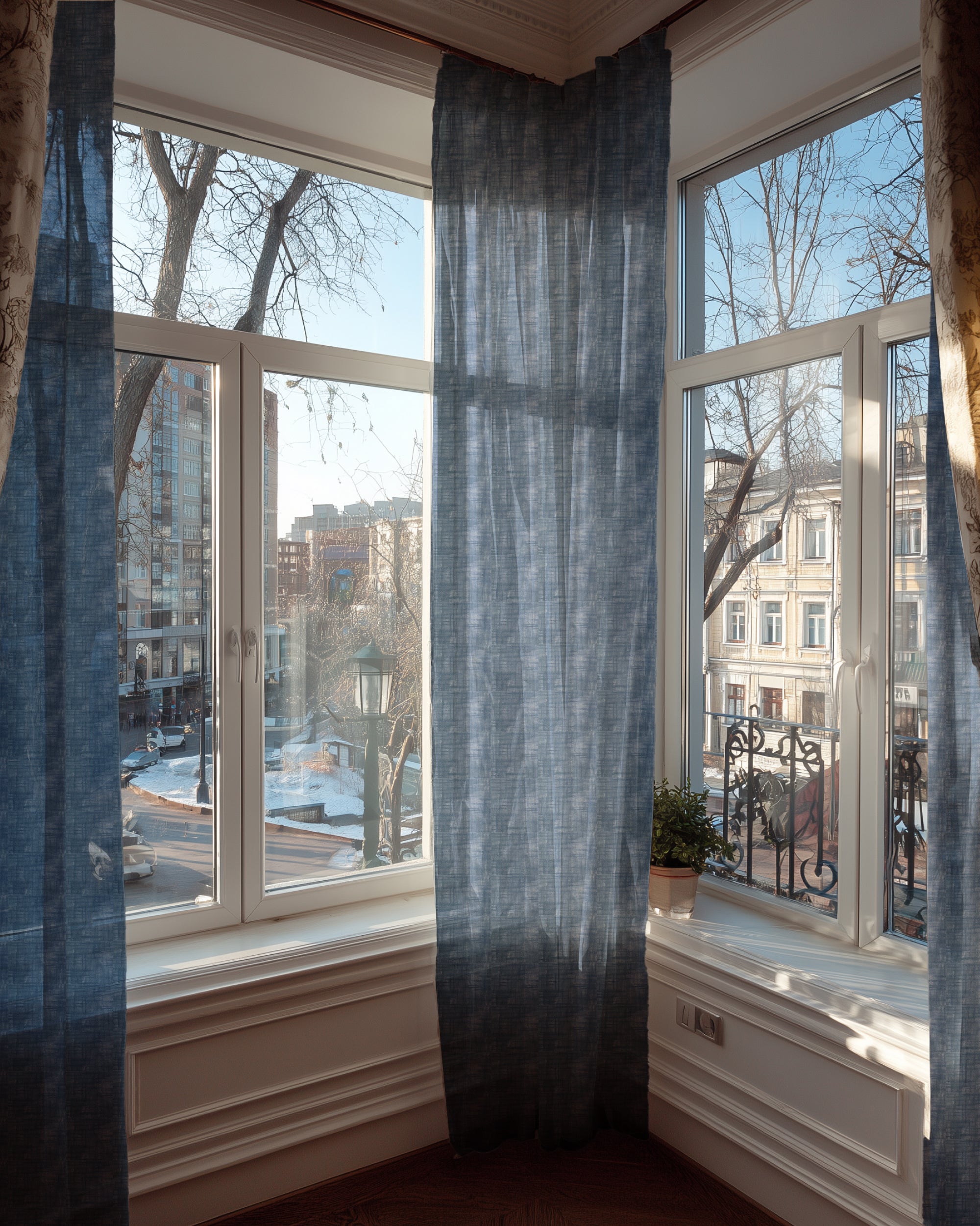 Tehreem Textured Sheer Custom Curtain Stone Blue Front