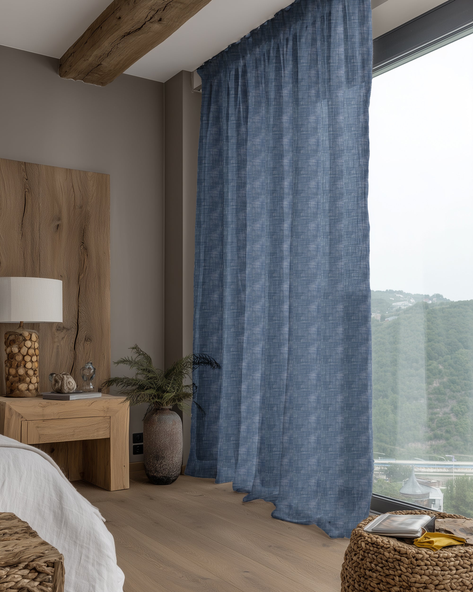 Tehreem Textured Sheer Custom Curtain Stone Blue Side