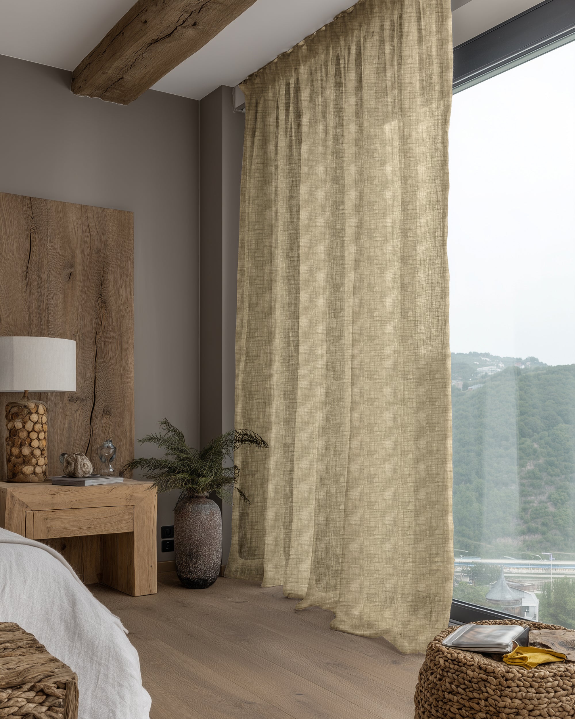 Tehreem Textured Sheer Custom Curtain Taupe Side