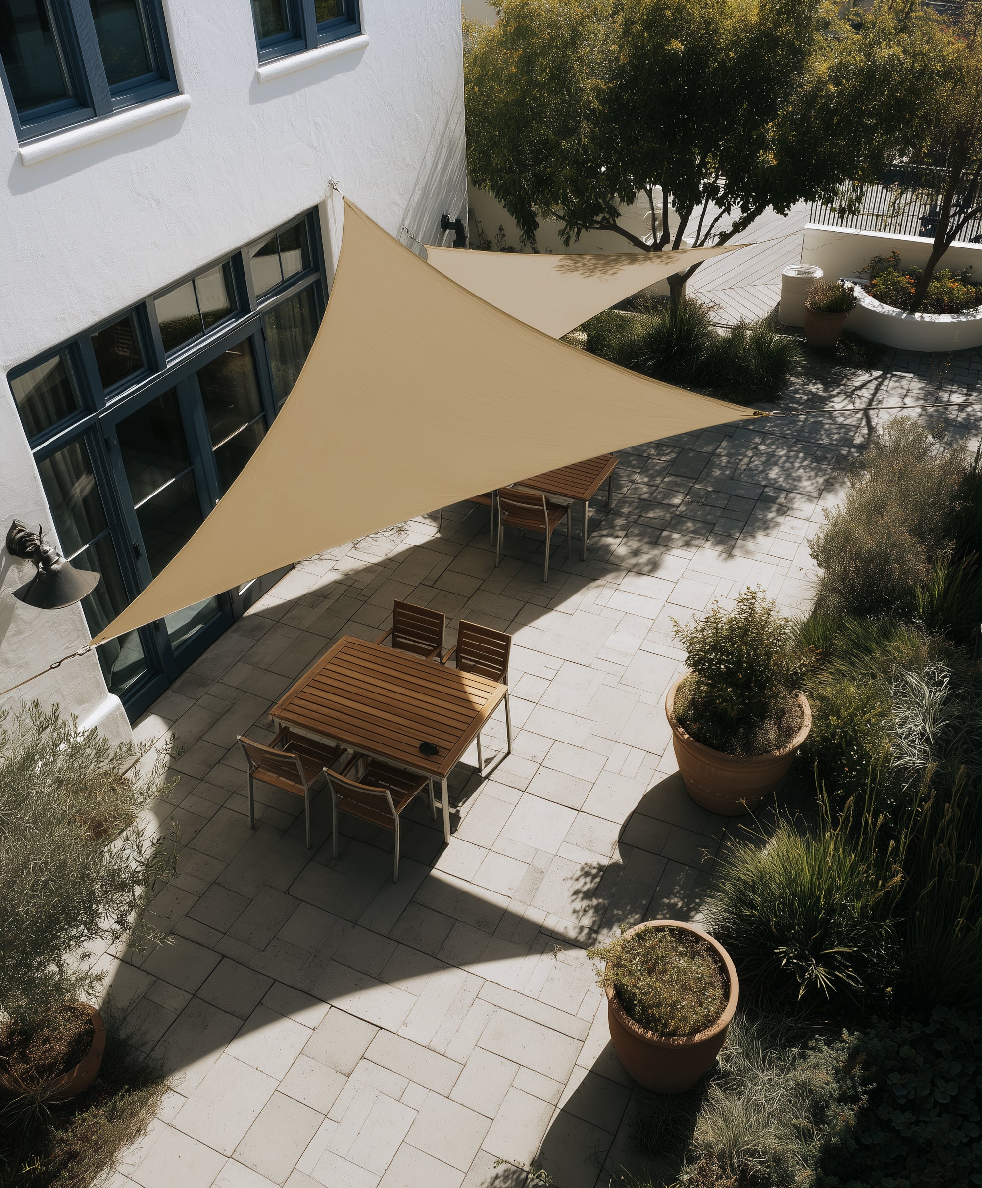 UVShield Waterproof Custom Triangle Sun Shade Sail Beige Front