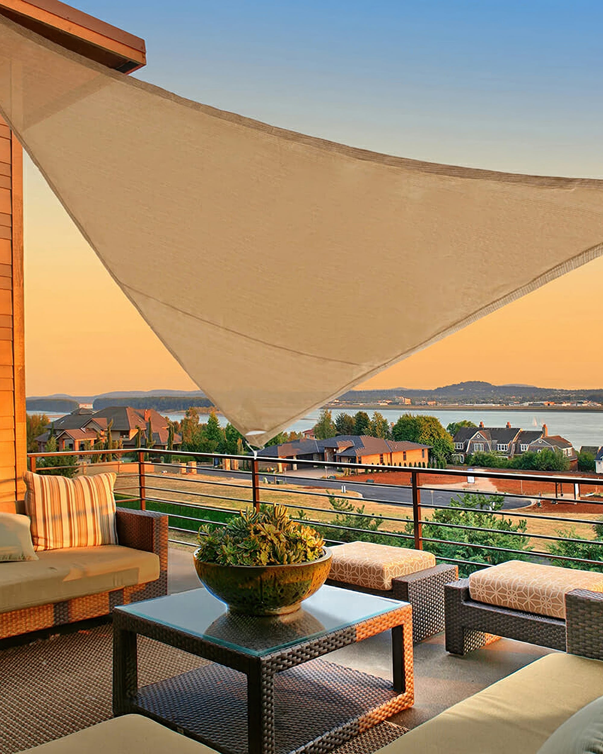 UVShield Waterproof Triangle Sun Shade Sail Beige Balcony