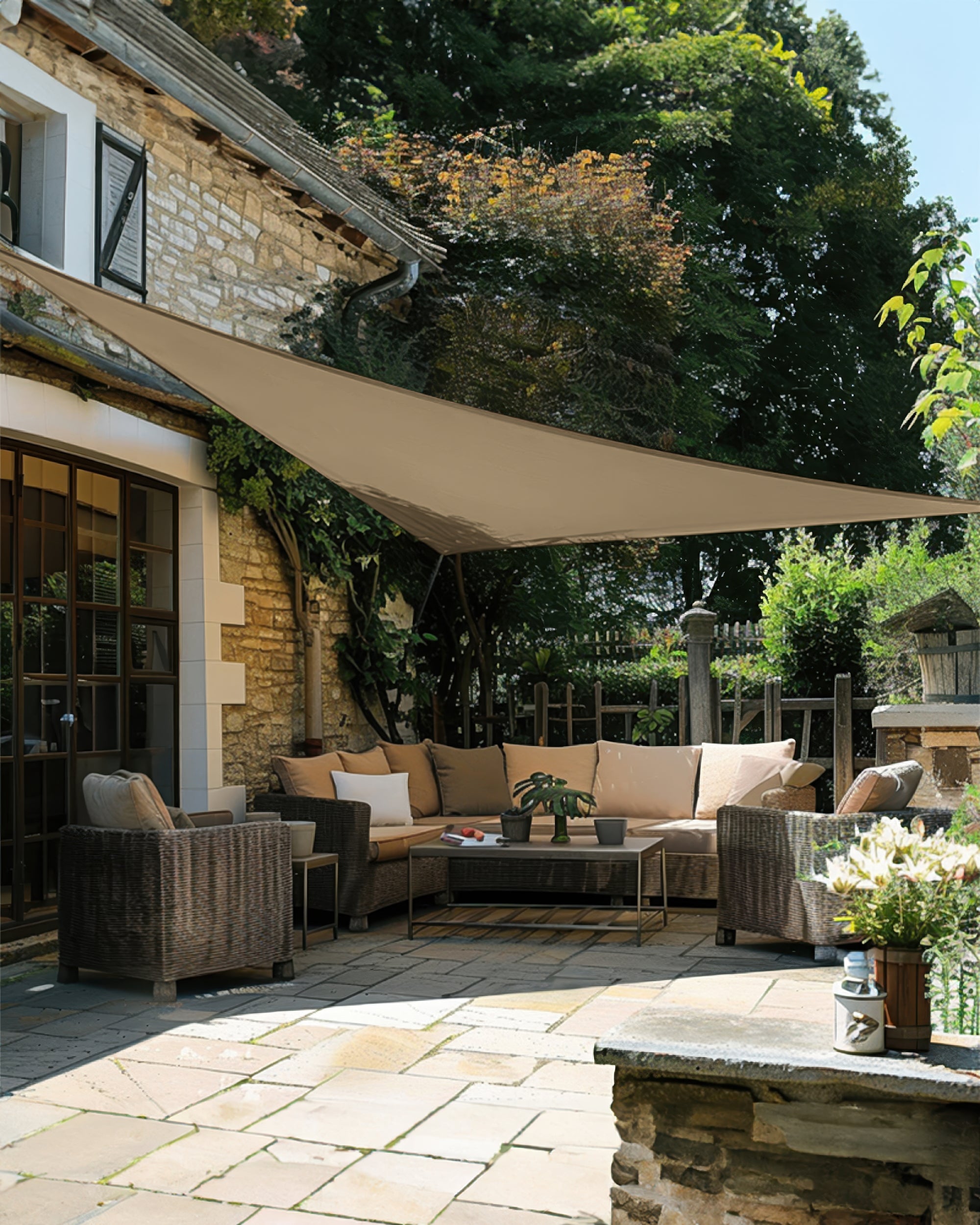 UVShield Waterproof Triangle Sun Shade Sail Beige Courtyard