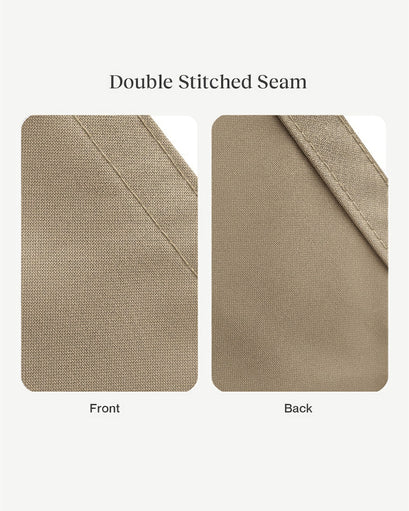 Close-up of UVShield™ waterproof sun shade sail fabric, highlighting the durable double stitched seam from both front and back.