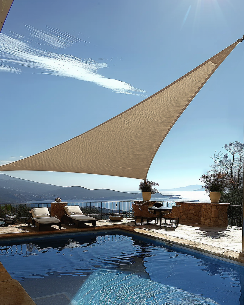 UVShield Waterproof Triangle Sun Shade Sail Beige Swimming Pool