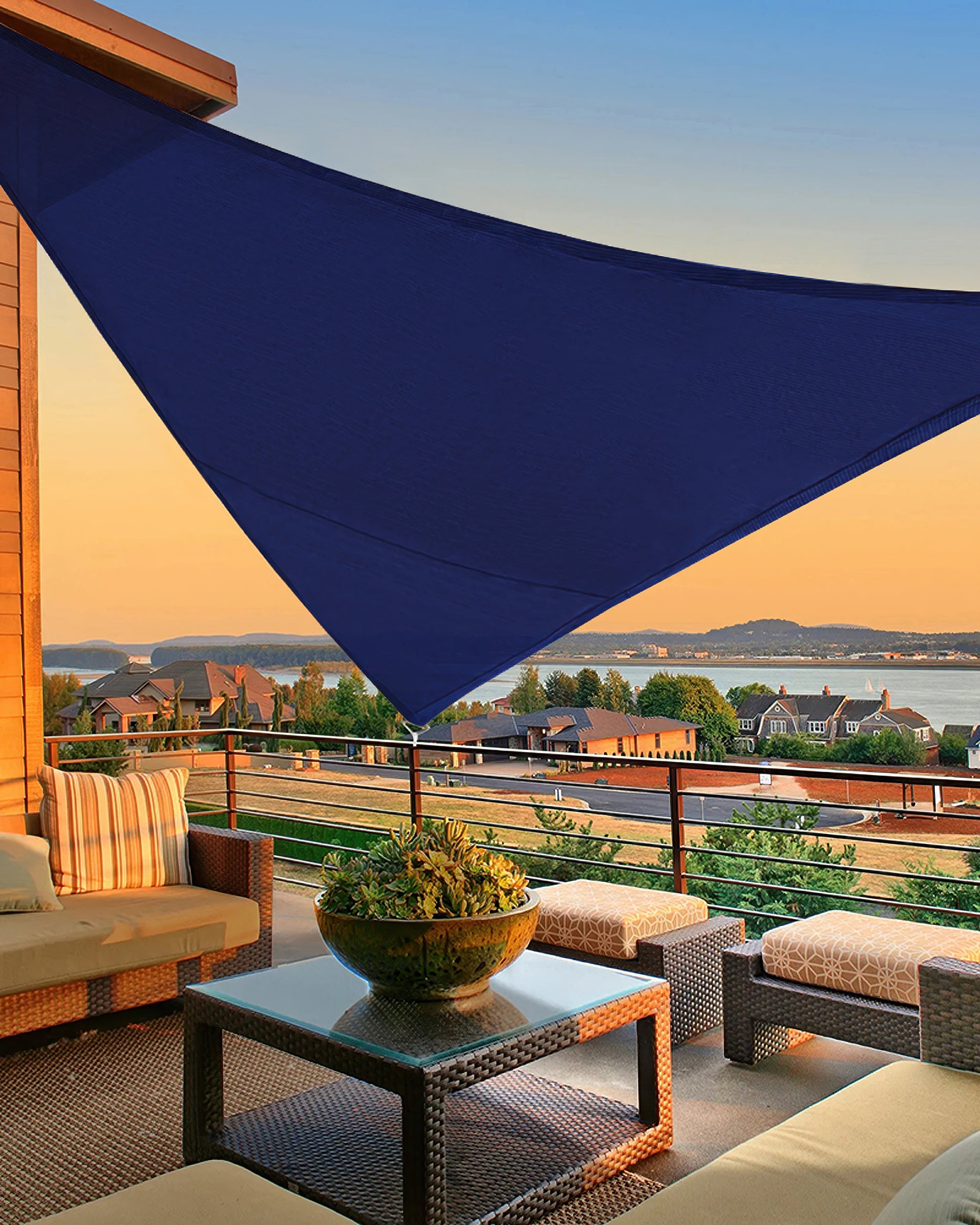 UVShield Waterproof Triangle Sun Shade Sail Blue Balcony