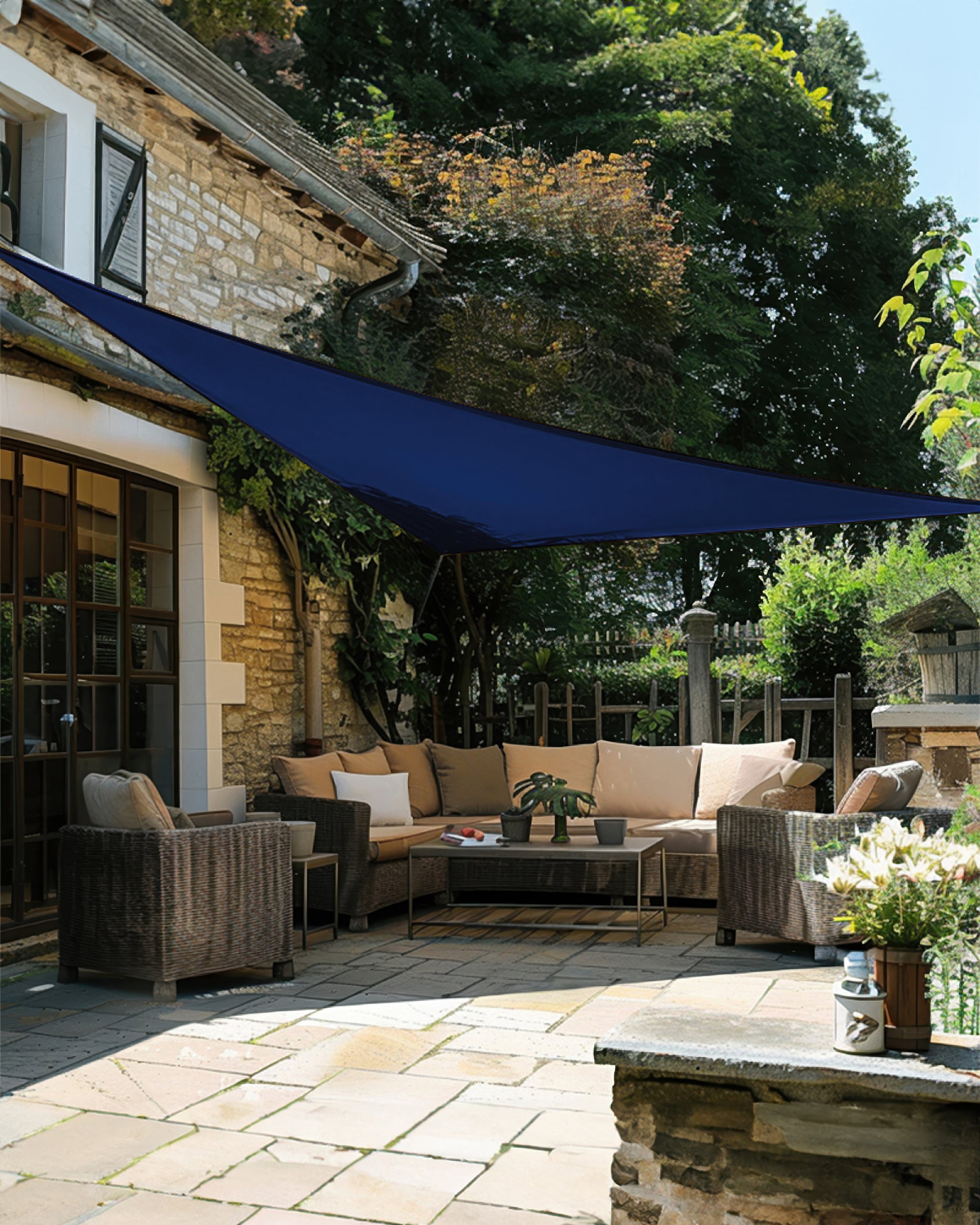 UVShield Waterproof Triangle Sun Shade Sail Blue Courtyard